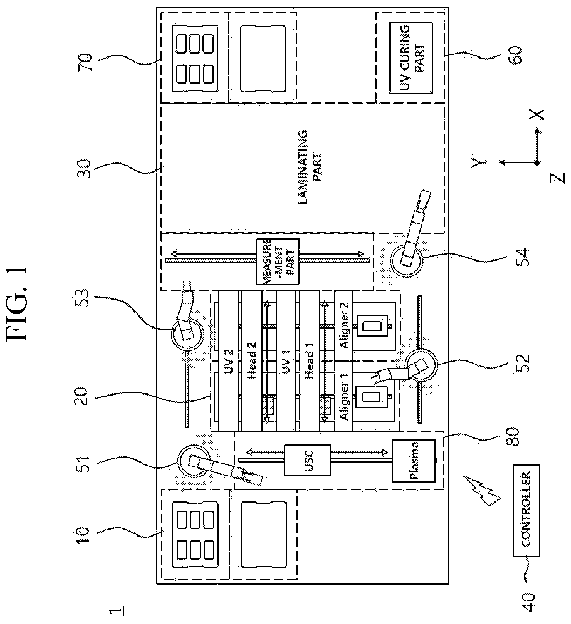 Patent US12576629 Figure 1 – Adhesive layer forming apparatus and display device manufacturing system including the same