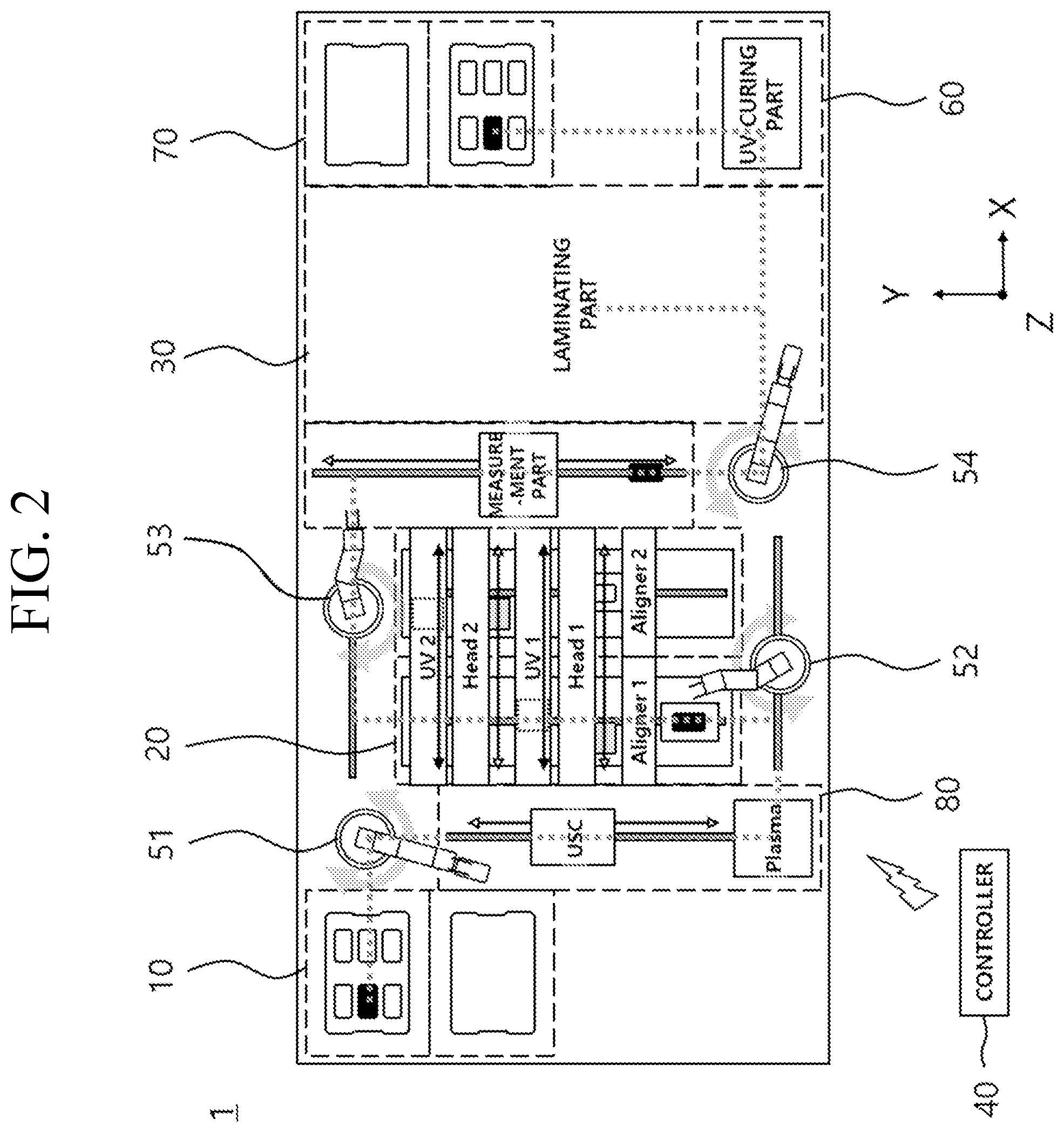 Patent US12576629 Figure 2 – Adhesive layer forming apparatus and display device manufacturing system including the same