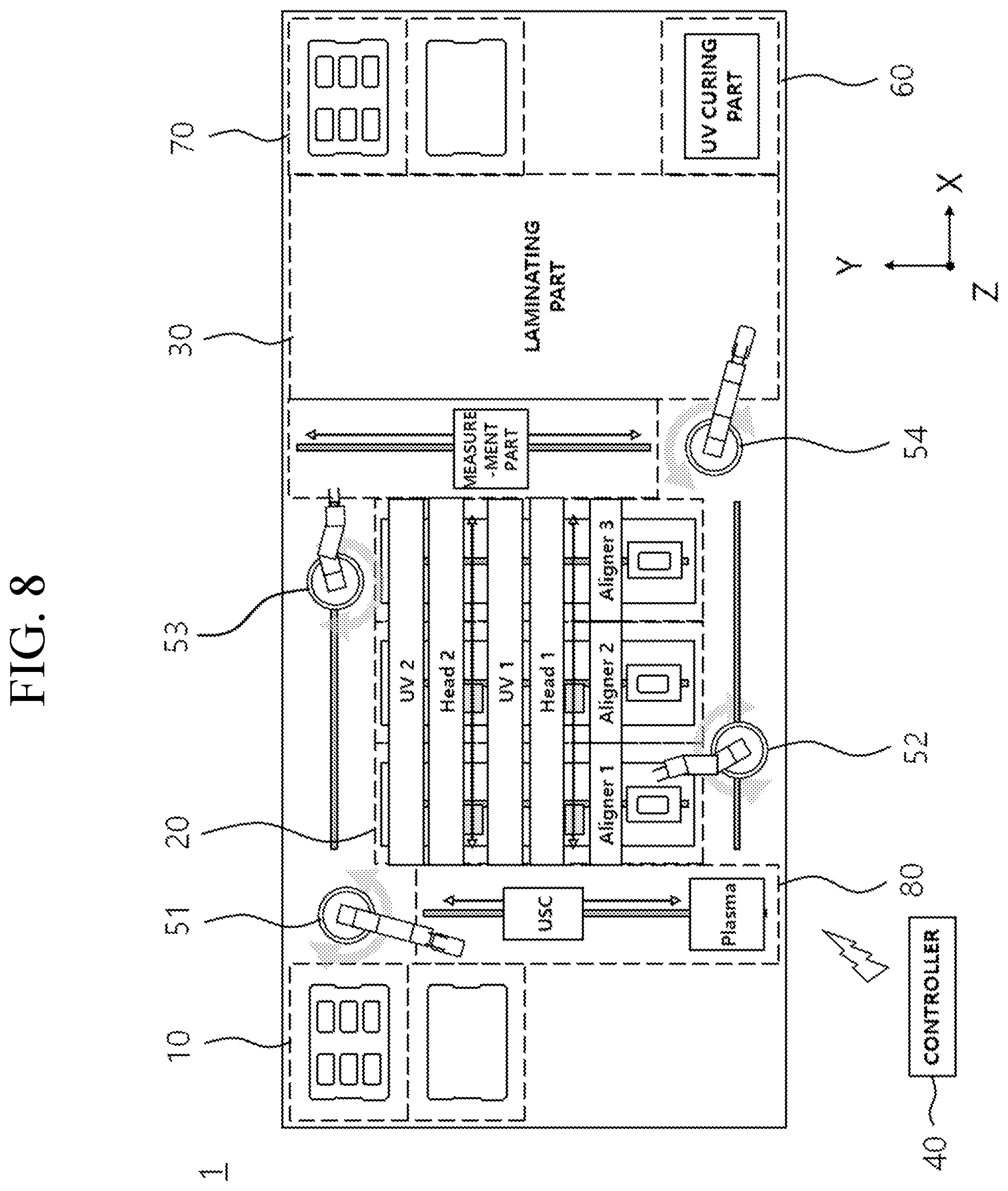 Patent US12576629 Figure 8 – Adhesive layer forming apparatus and display device manufacturing system including the same