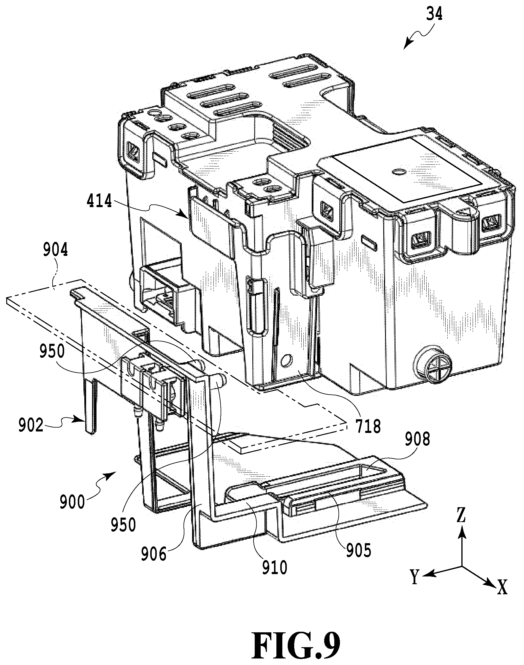 Patent US12576645 Figure 9 – Waste ink tank and printing apparatus in which the tank includes a substantially box-shaped container provided with an insertion port that can be shielded