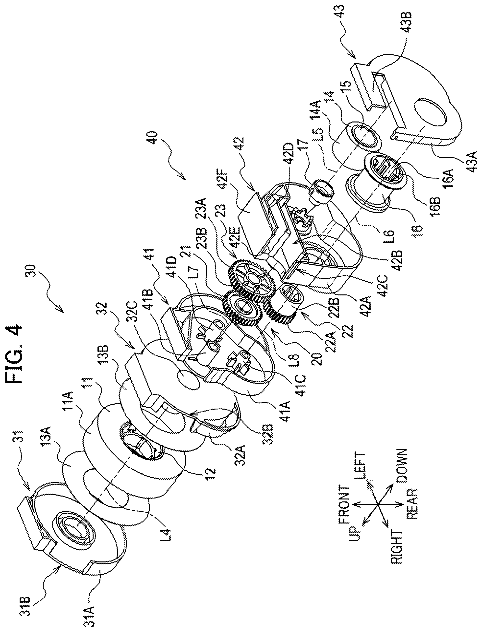 Patent US12576656 Figure 4 – Auxiliary tape cassette including auxiliary tape, gear, and case that accommodates therein at least a part of auxiliary tape and at least a part of gear