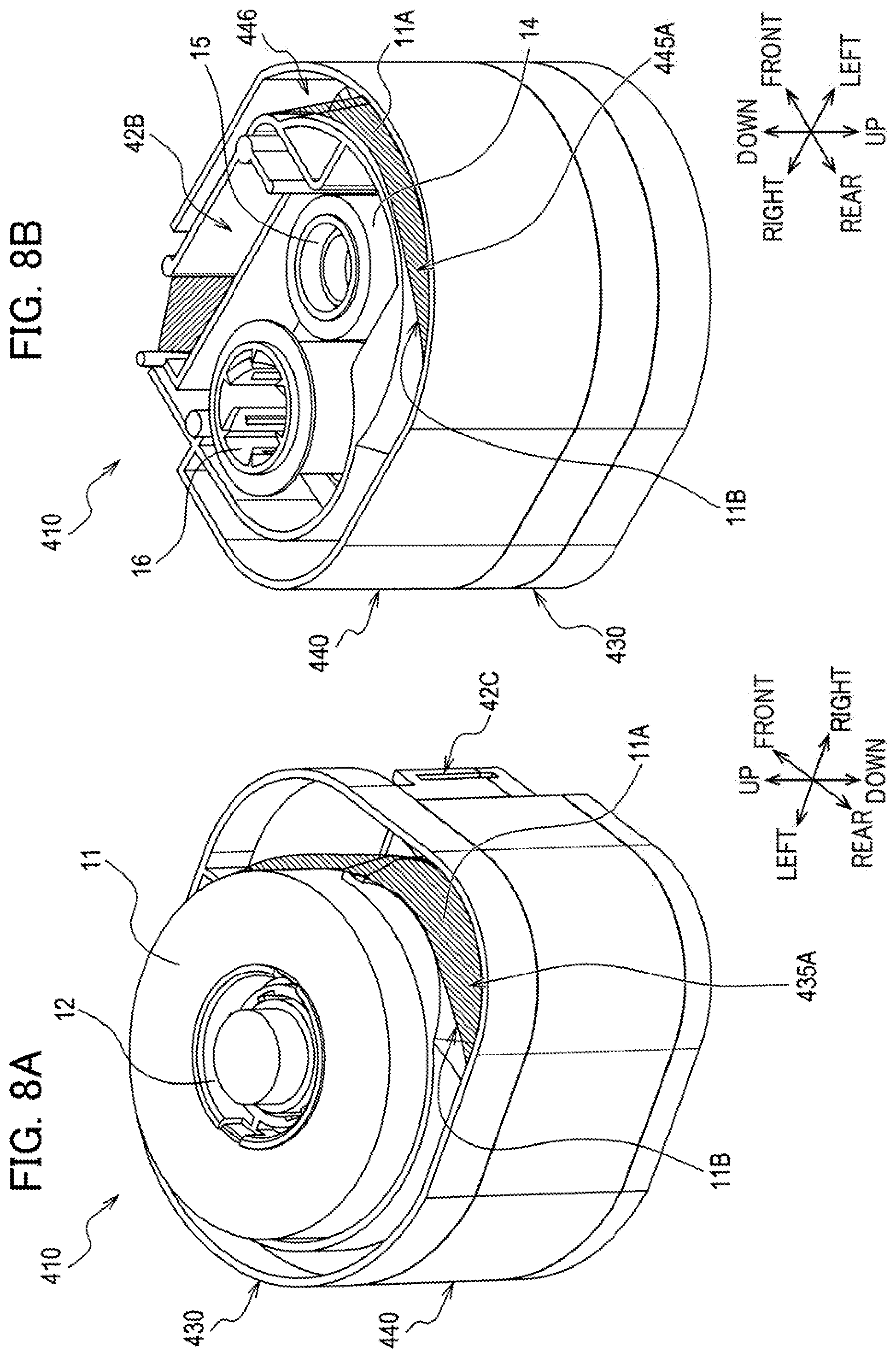 Patent US12576656 Figure 8 – Auxiliary tape cassette including auxiliary tape, gear, and case that accommodates therein at least a part of auxiliary tape and at least a part of gear