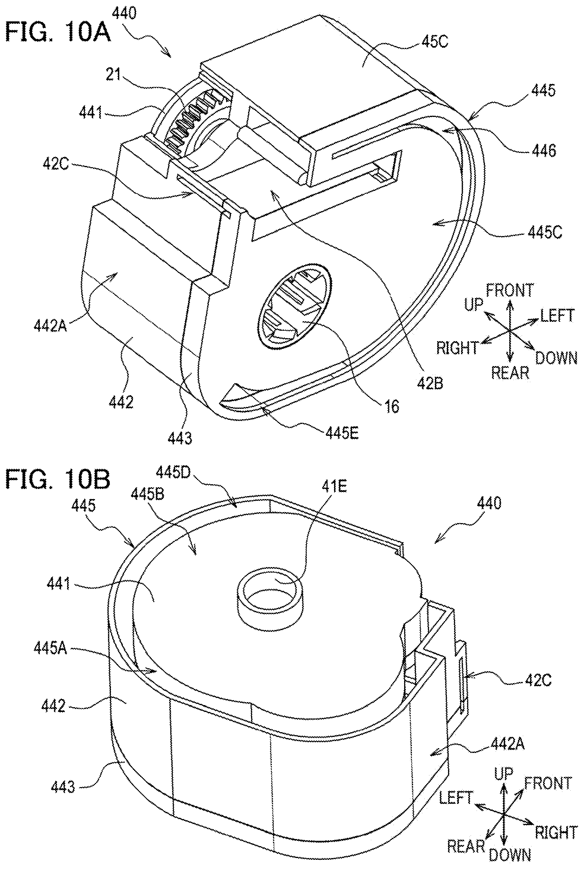 Patent US12576656 Figure 10 – Auxiliary tape cassette including auxiliary tape, gear, and case that accommodates therein at least a part of auxiliary tape and at least a part of gear