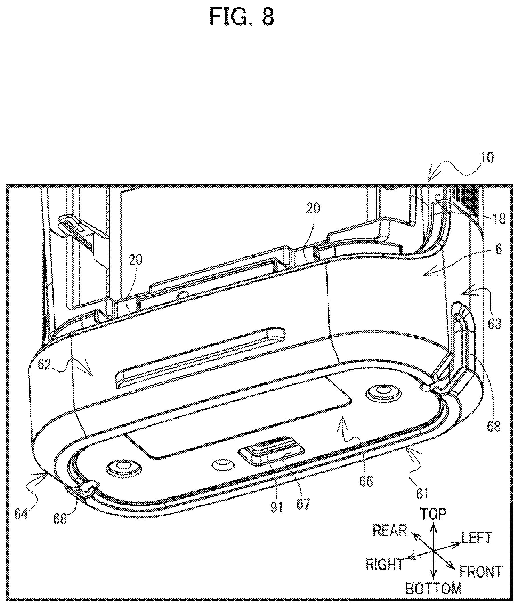 Patent US12576657 Figure 8 – Printing device having guide channel for guiding liquid discharged from housing toward outside of the printing device