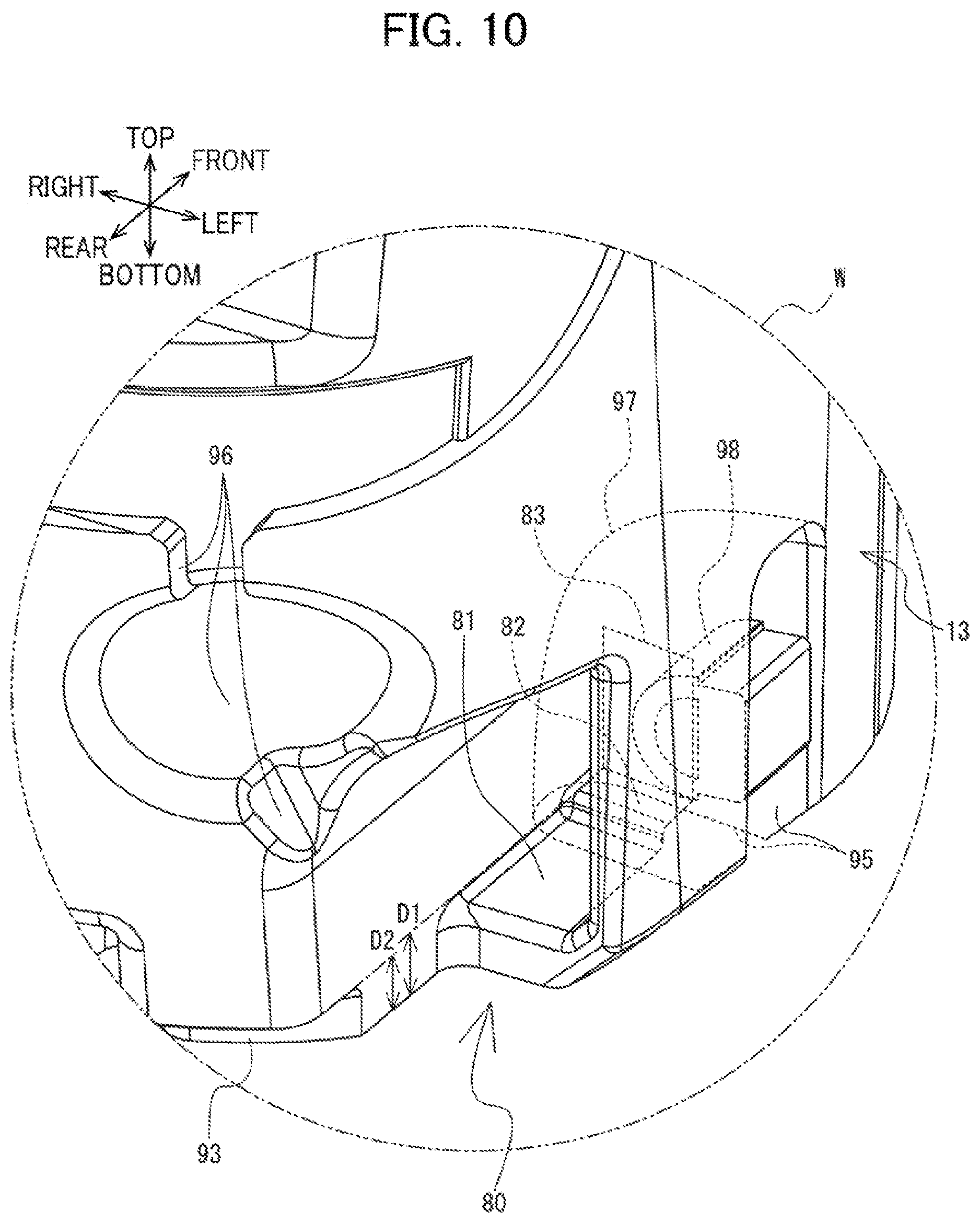Patent US12576657 Figure 10 – Printing device having guide channel for guiding liquid discharged from housing toward outside of the printing device