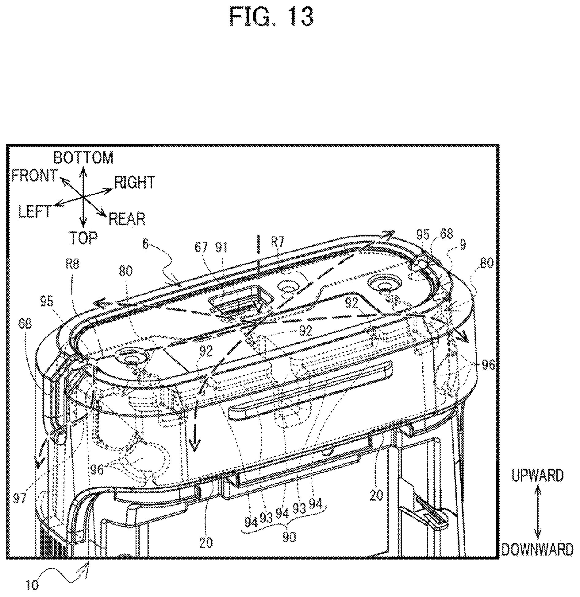 Patent US12576657 Figure 13 – Printing device having guide channel for guiding liquid discharged from housing toward outside of the printing device