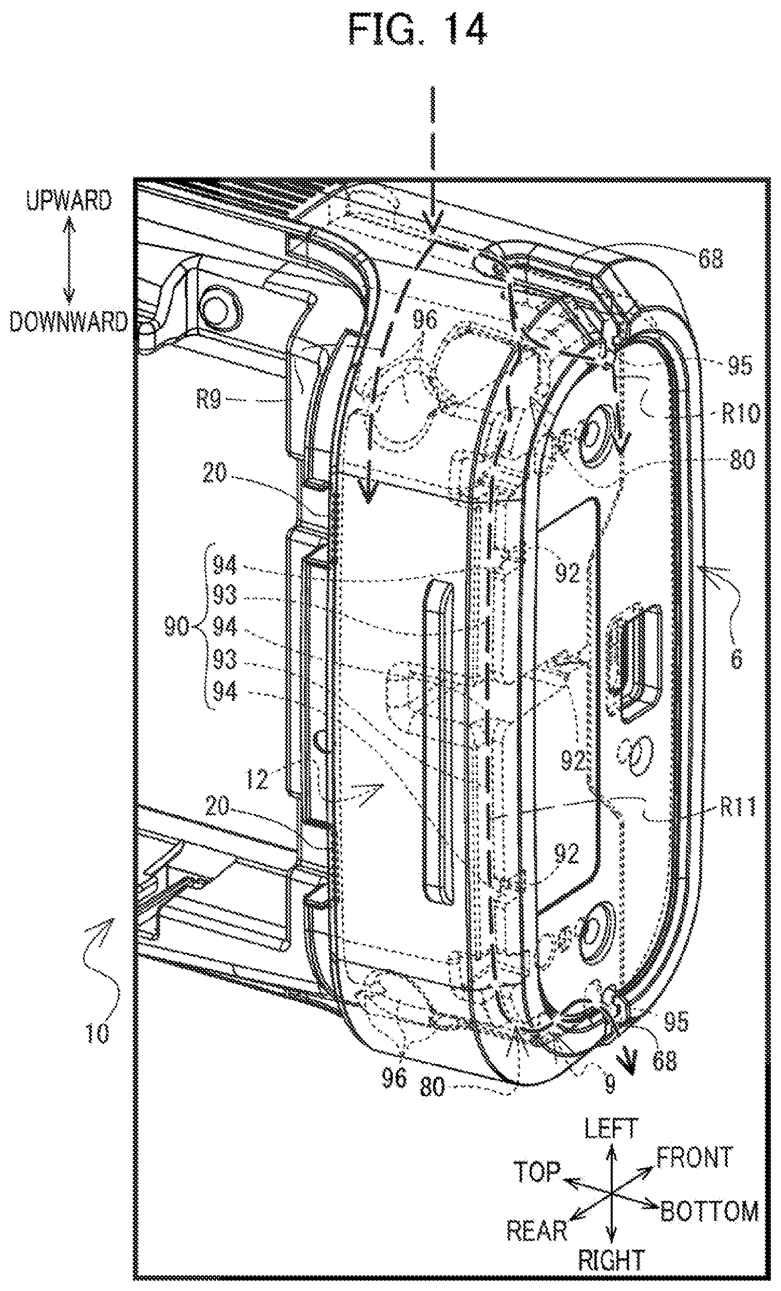 Patent US12576657 Figure 14 – Printing device having guide channel for guiding liquid discharged from housing toward outside of the printing device
