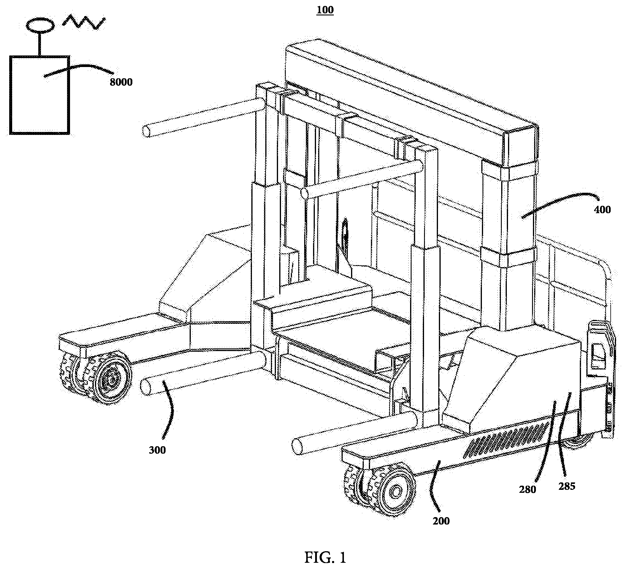 Patent US12576671 Figure 1 – Tire handler having tire lay flat capability