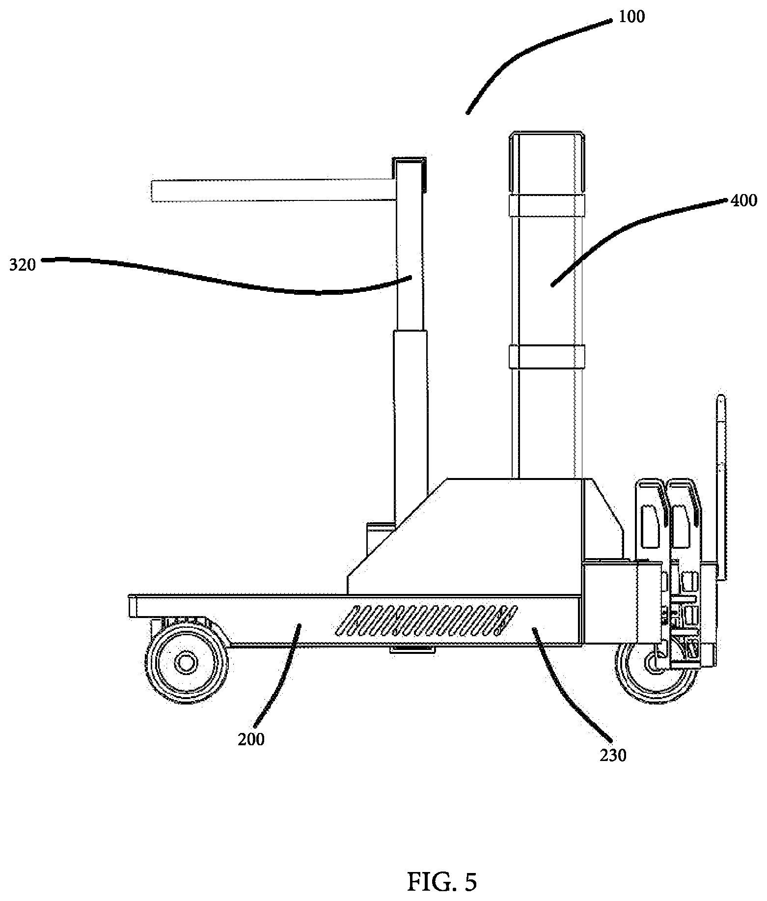 Patent US12576671 Figure 5 – Tire handler having tire lay flat capability