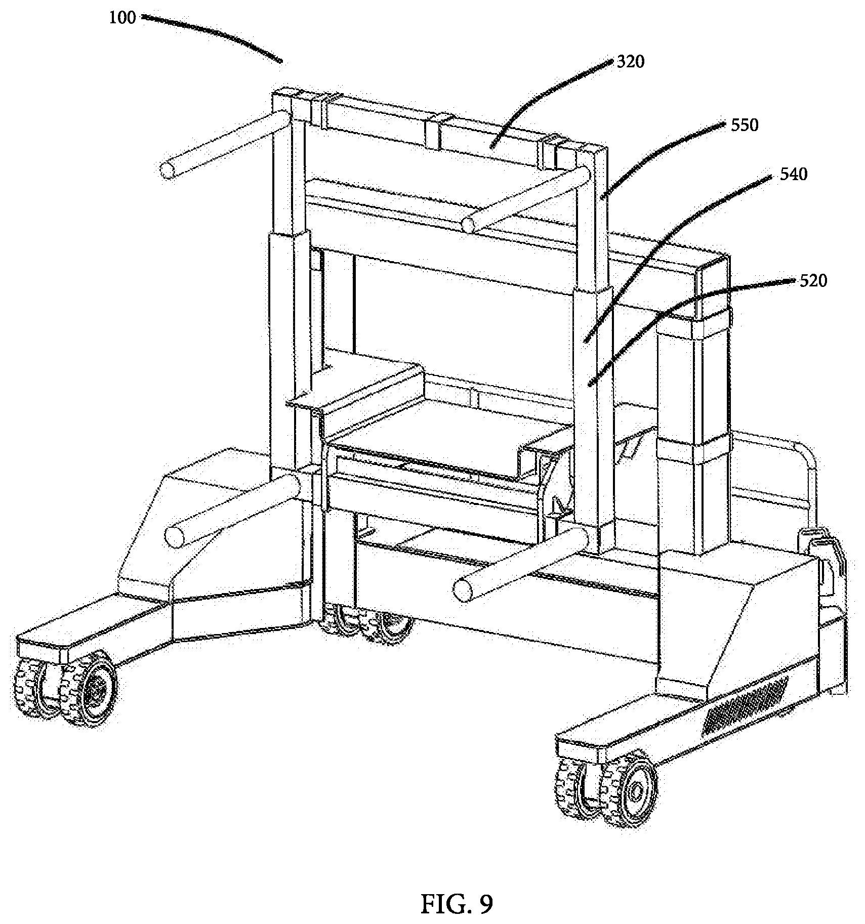 Patent US12576671 Figure 9 – Tire handler having tire lay flat capability