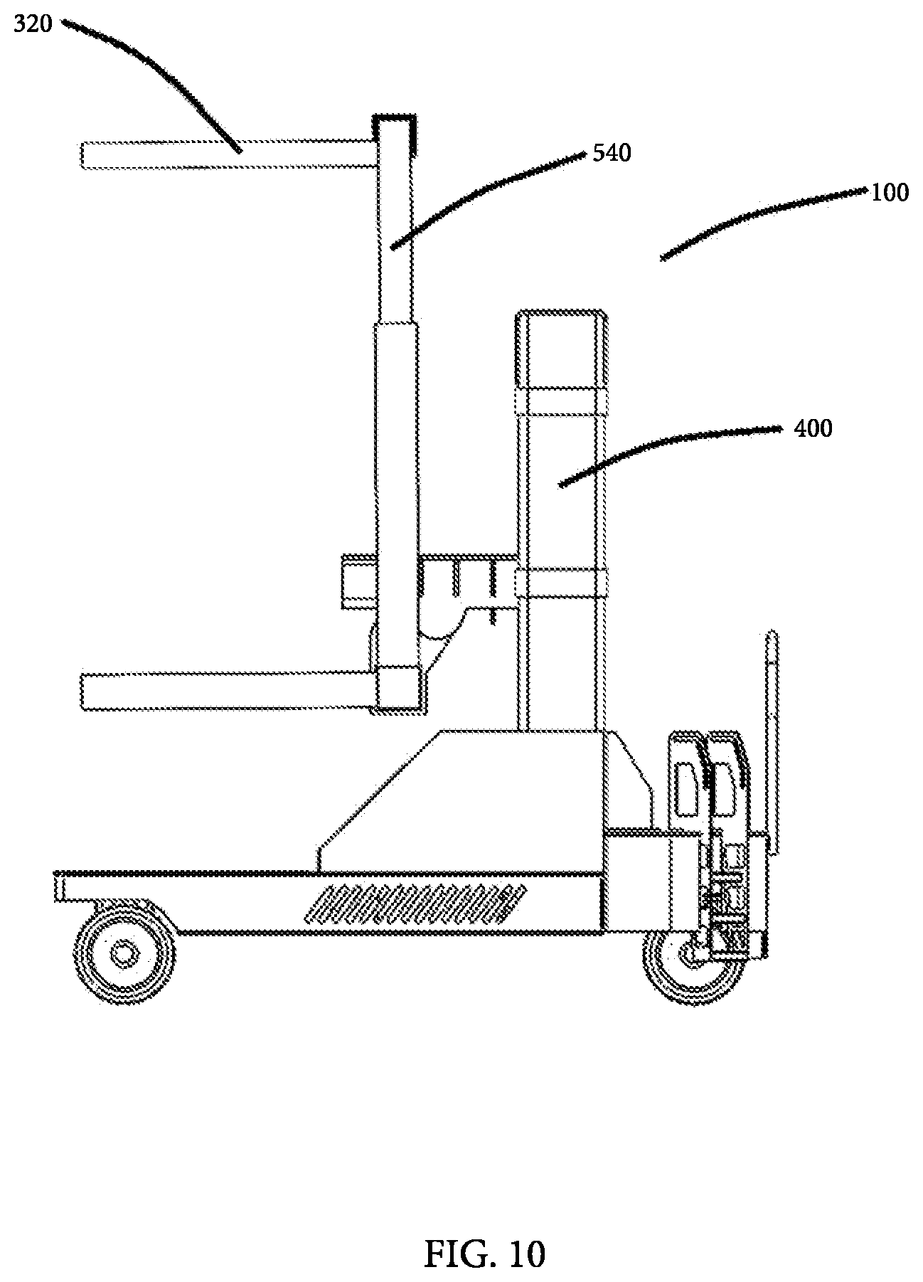 Patent US12576671 Figure 10 – Tire handler having tire lay flat capability