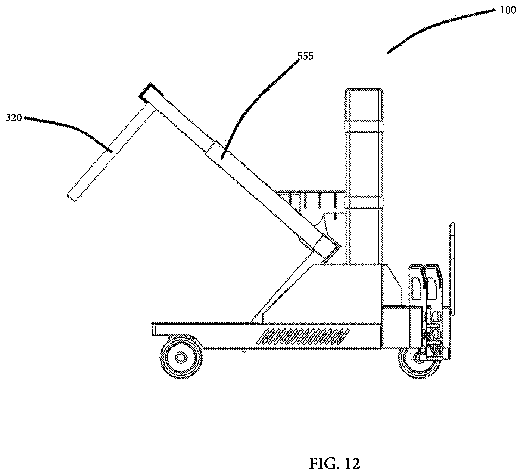 Patent US12576671 Figure 12 – Tire handler having tire lay flat capability