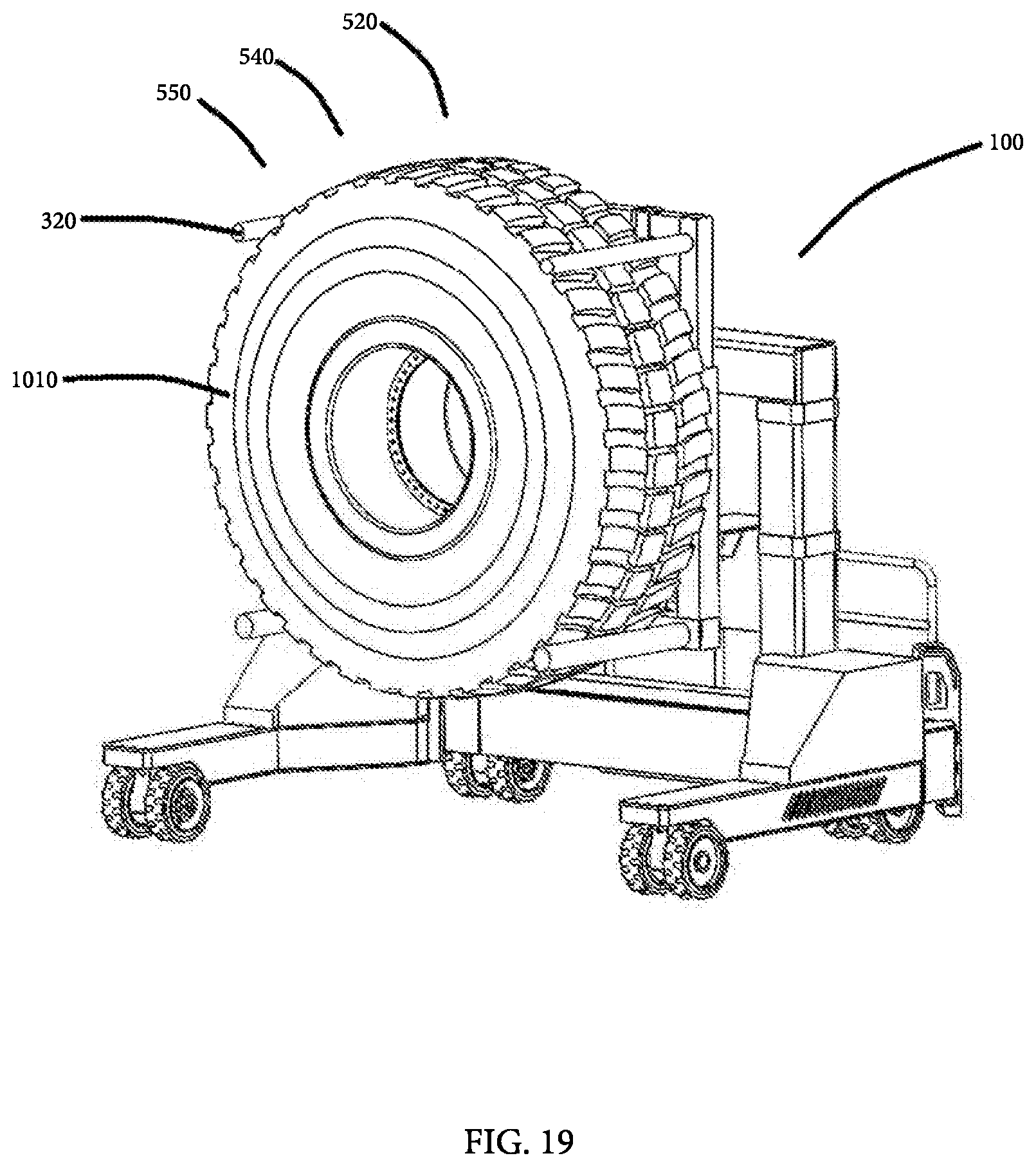 Patent US12576671 Figure 19 – Tire handler having tire lay flat capability
