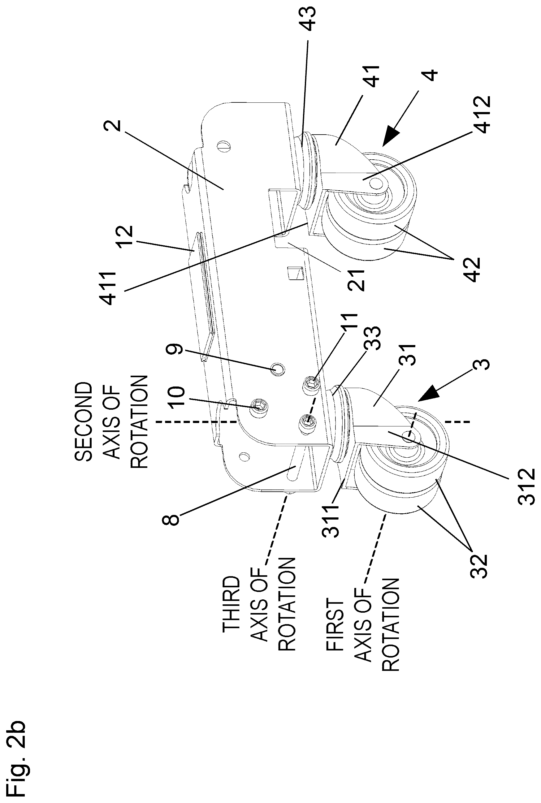 Patent US12576672 Figure 4 – Swivel castor arrangement for a piece of furniture and a bed with the swivel castor arrangement