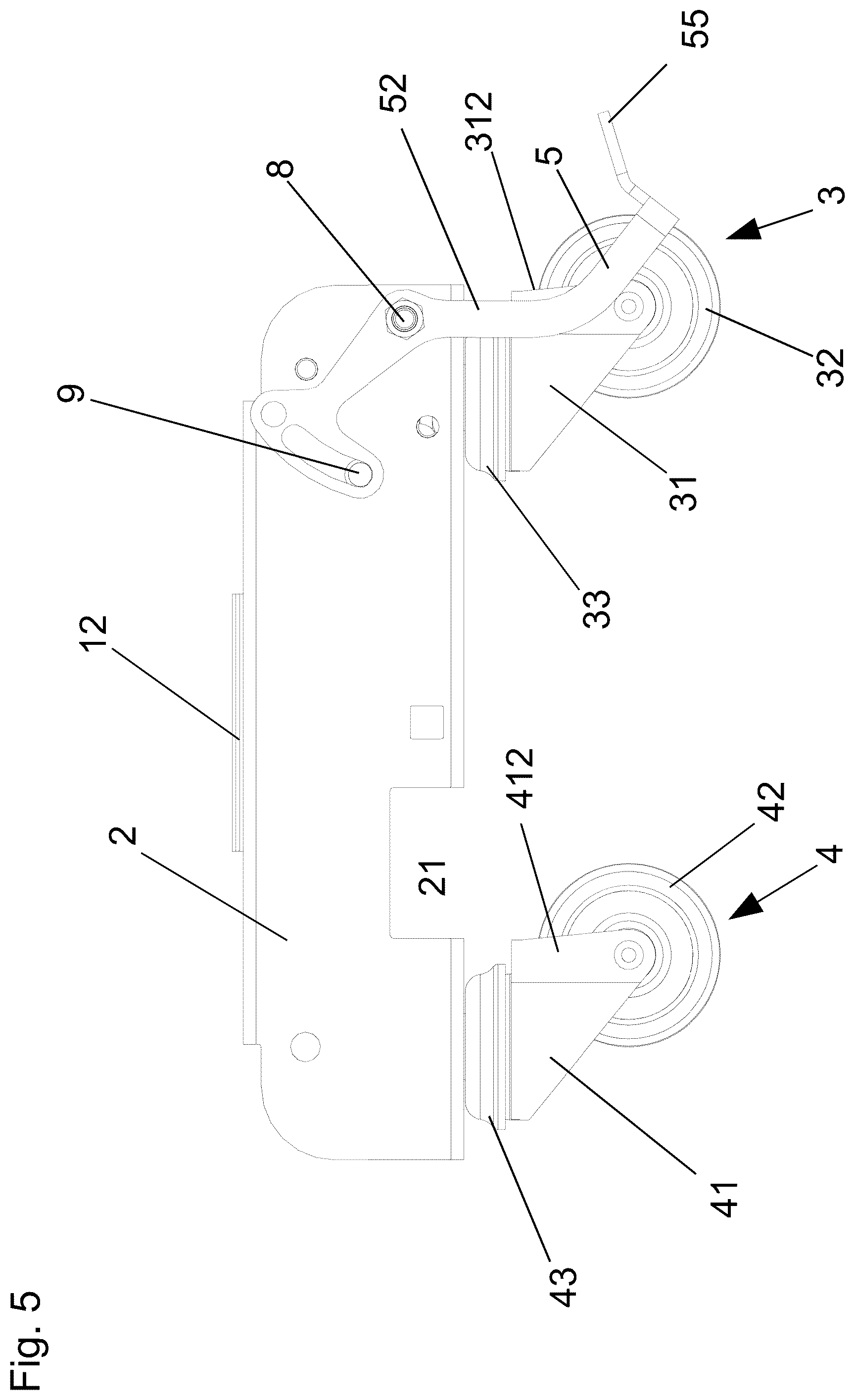 Patent US12576672 Figure 7 – Swivel castor arrangement for a piece of furniture and a bed with the swivel castor arrangement