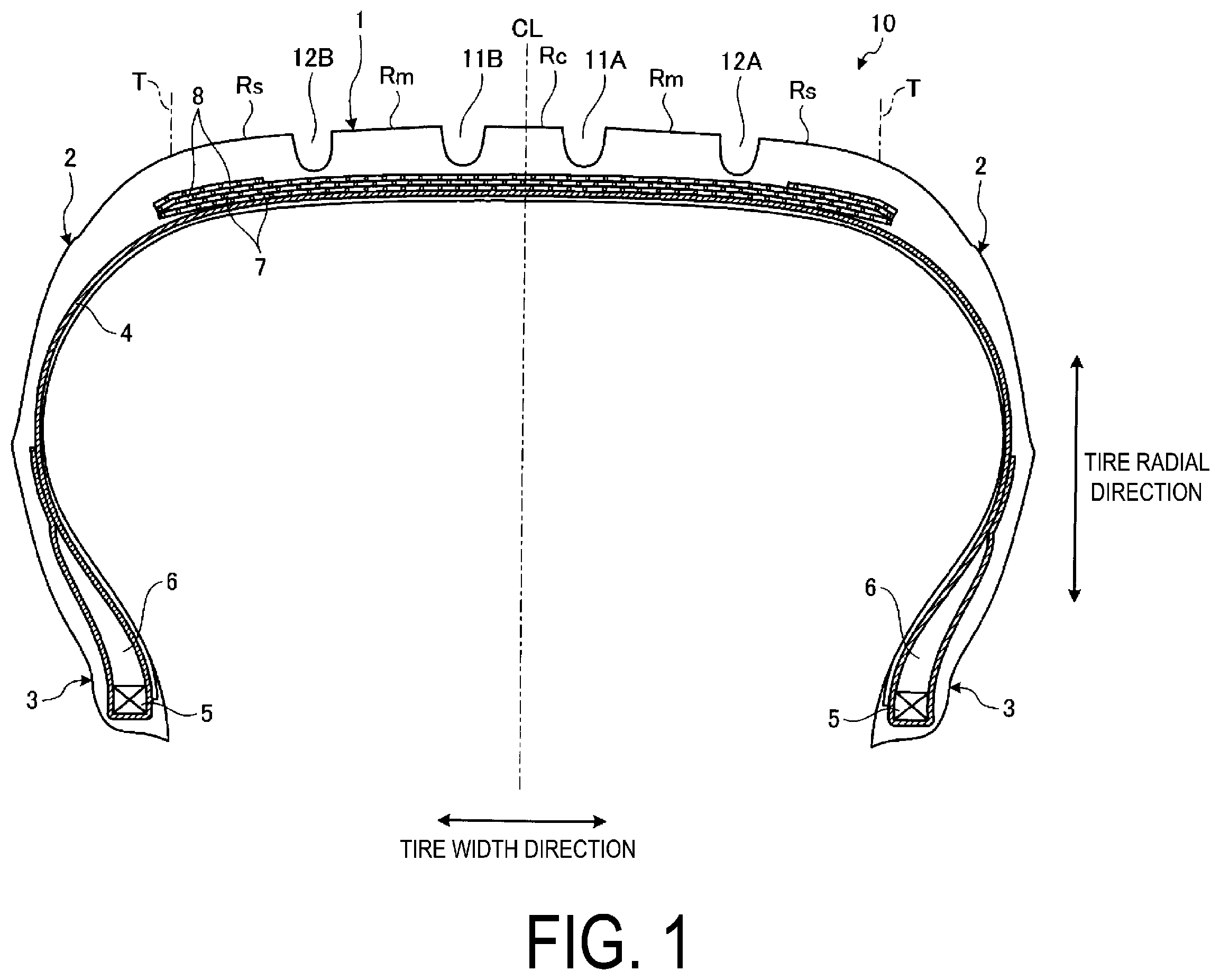 Patent US12576674 Figure 1 – Pneumatic tire