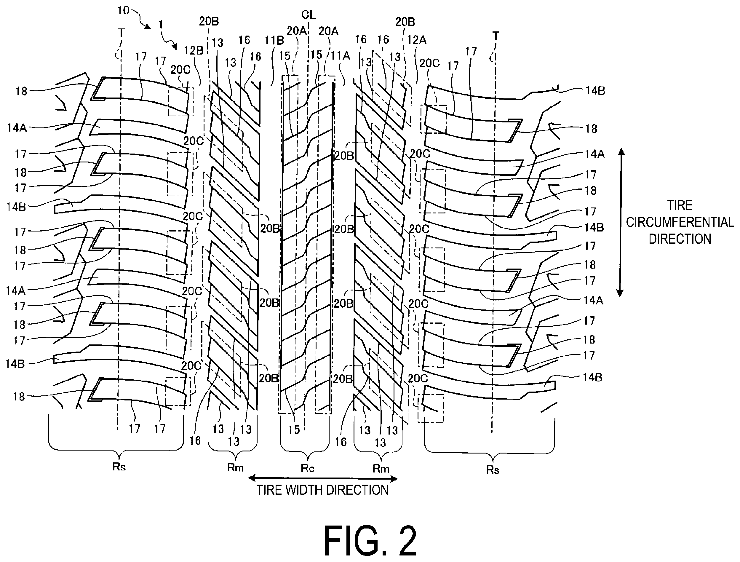 Patent US12576674 Figure 2 – Pneumatic tire