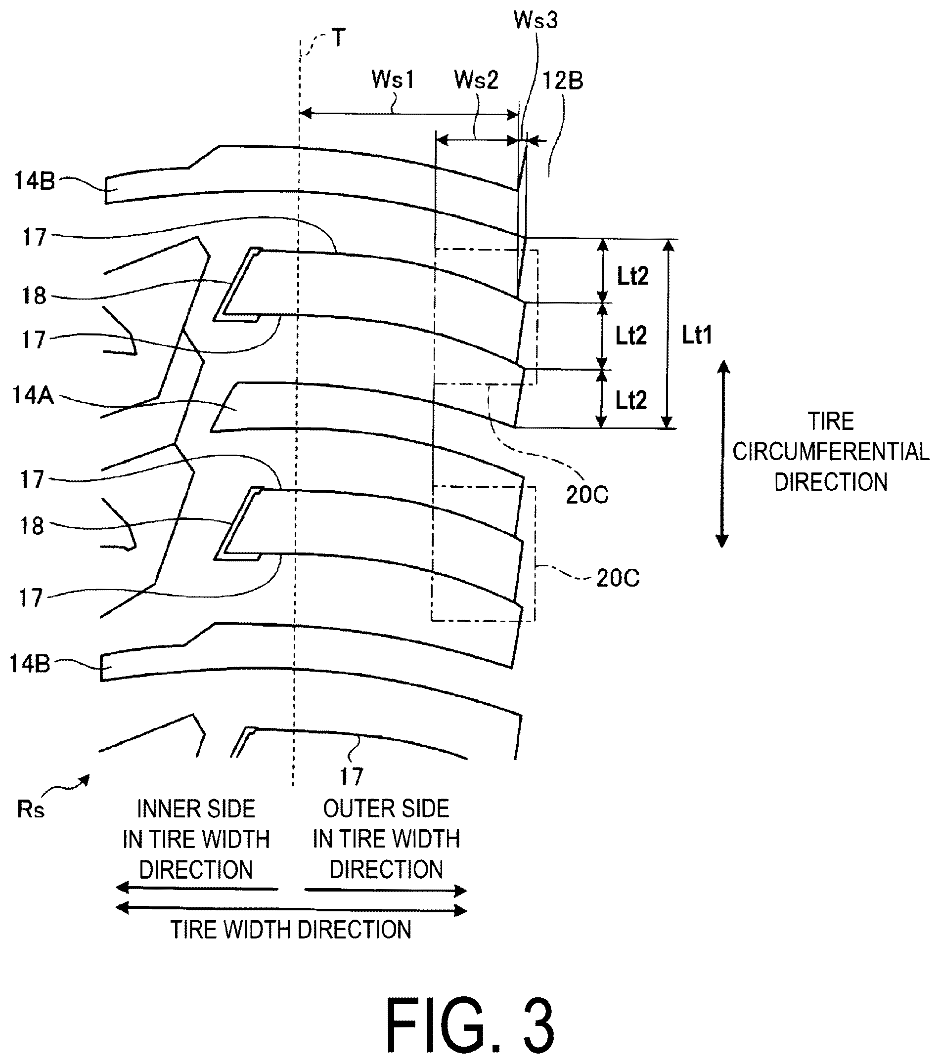 Patent US12576674 Figure 3 – Pneumatic tire