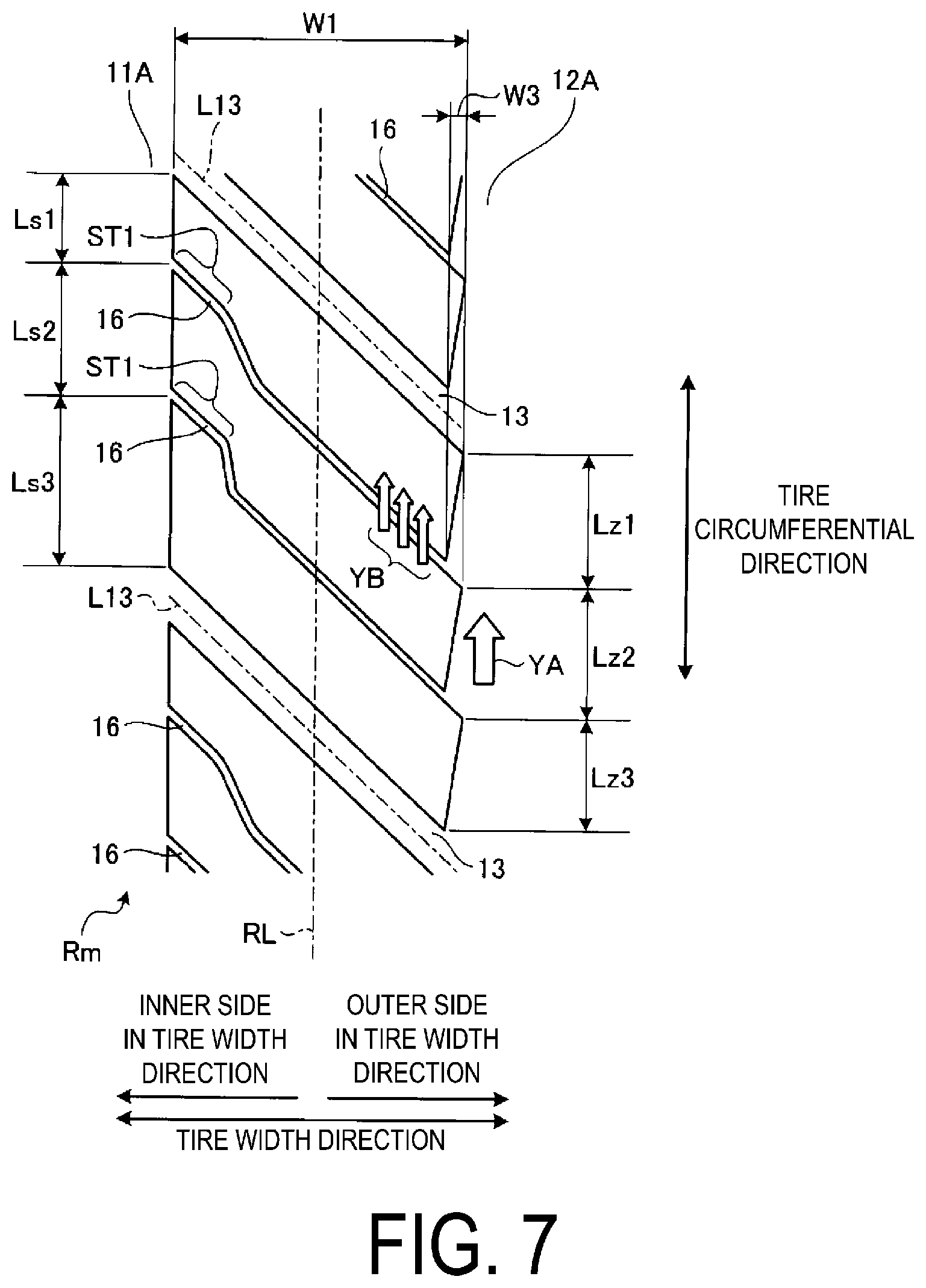 Patent US12576674 Figure 7 – Pneumatic tire