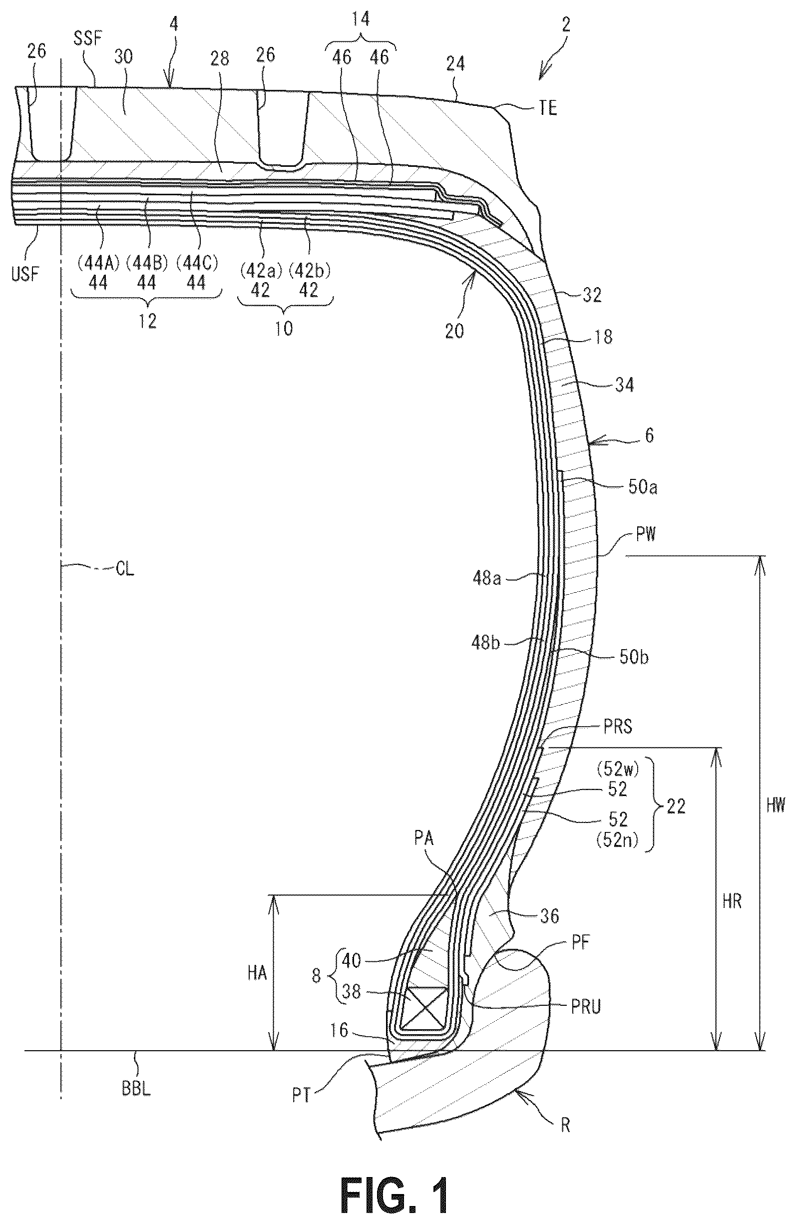 Patent US12576675 Figure 1 – Tire