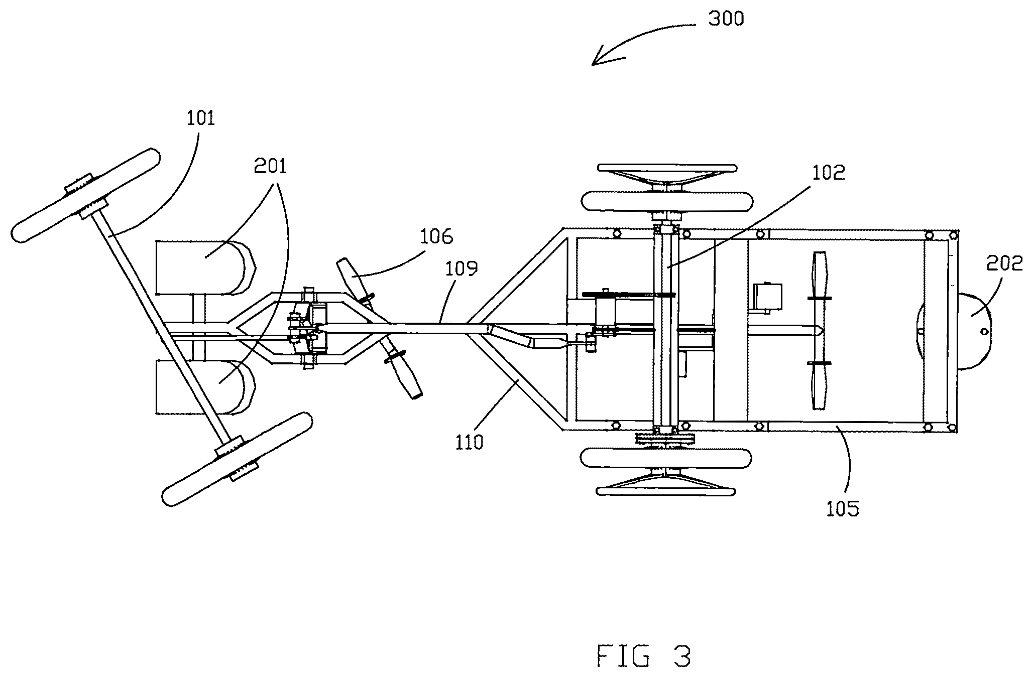 Patent US12576679 Figure 3 – Multiple-seat wagon propelled by simultaneously rowing and pedaling for use in water or land