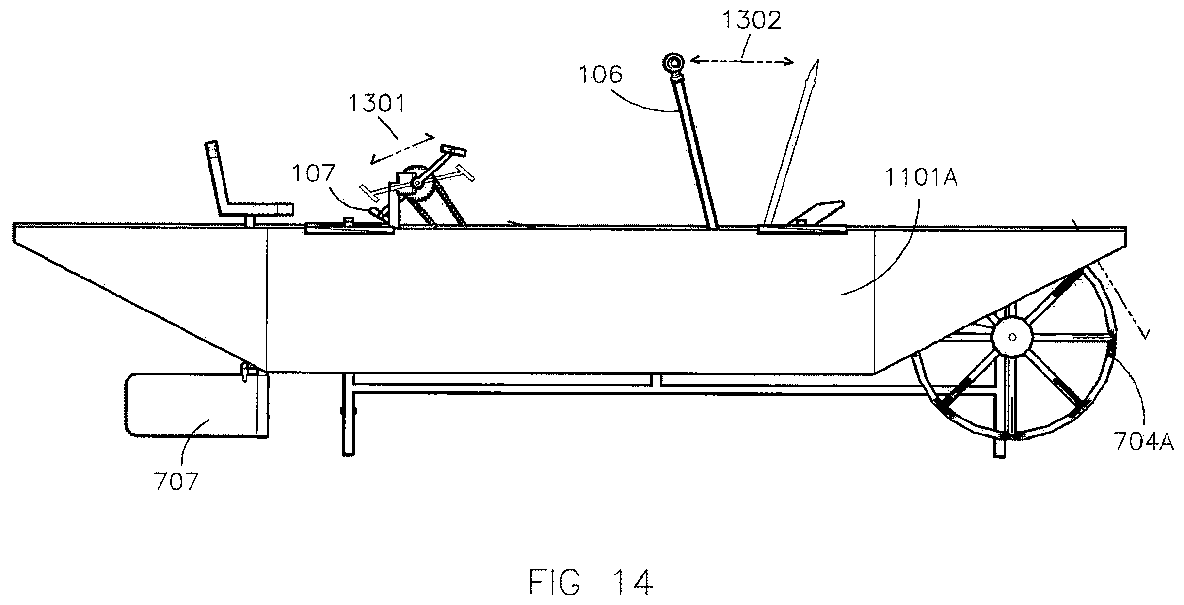 Patent US12576679 Figure 14 – Multiple-seat wagon propelled by simultaneously rowing and pedaling for use in water or land