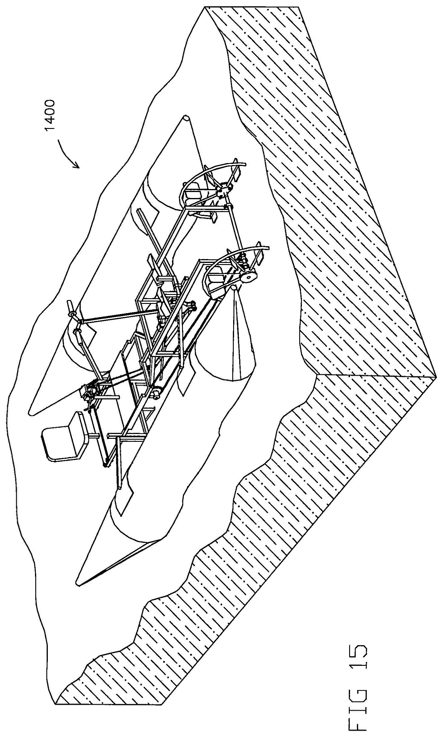 Patent US12576679 Figure 15 – Multiple-seat wagon propelled by simultaneously rowing and pedaling for use in water or land