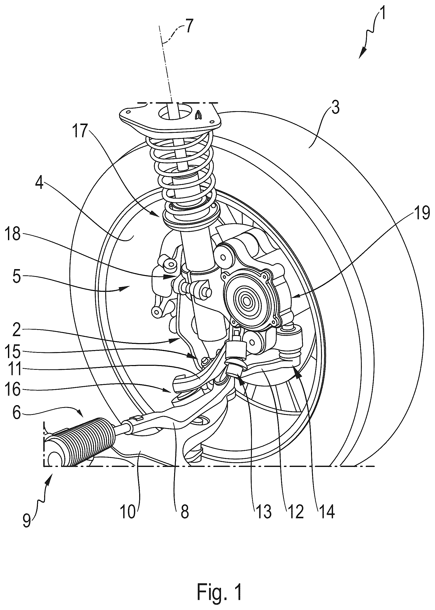 Patent US12576681 Figure 1 – Wheel suspension for a wheel of a vehicle