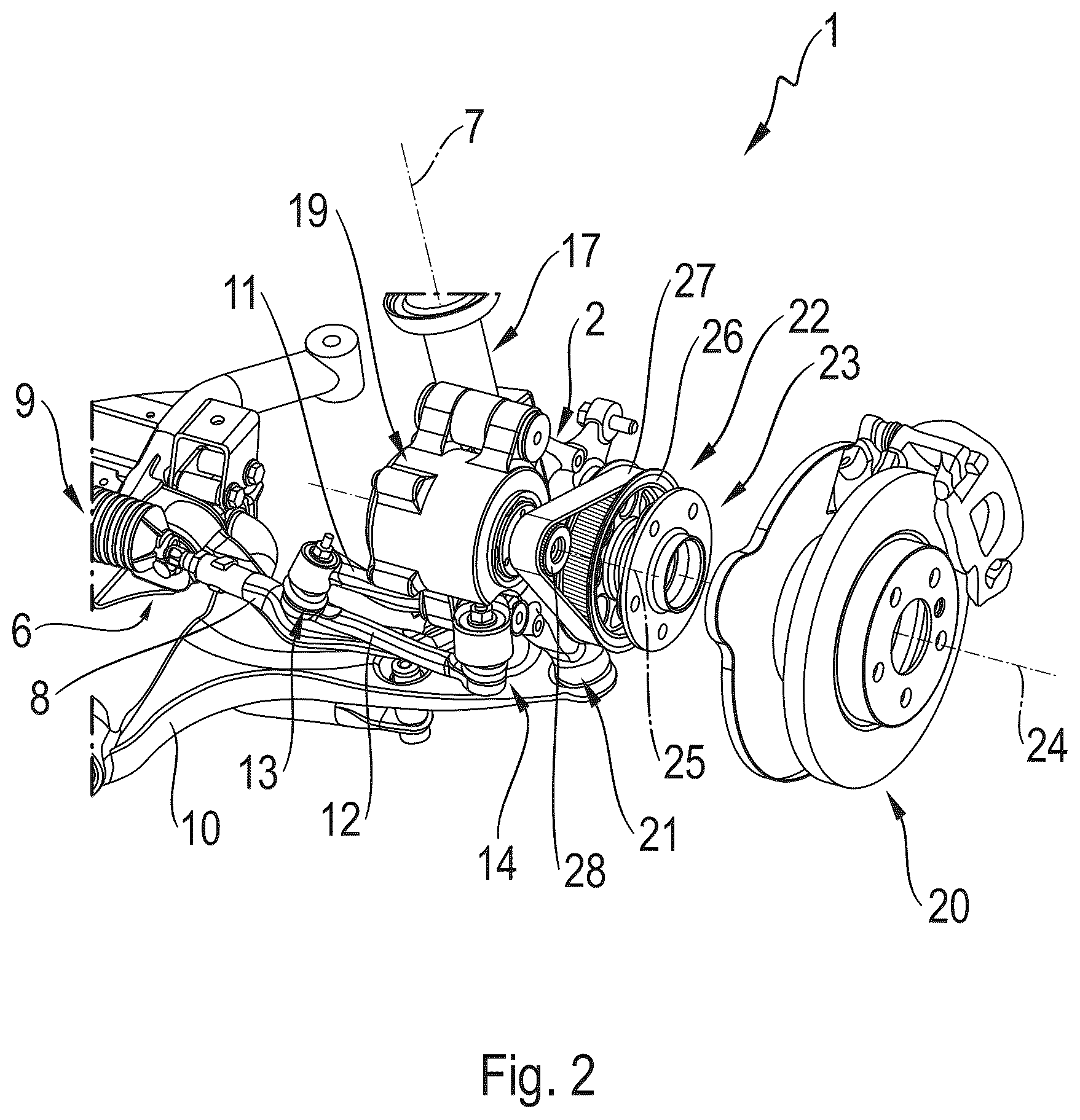 Patent US12576681 Figure 2 – Wheel suspension for a wheel of a vehicle