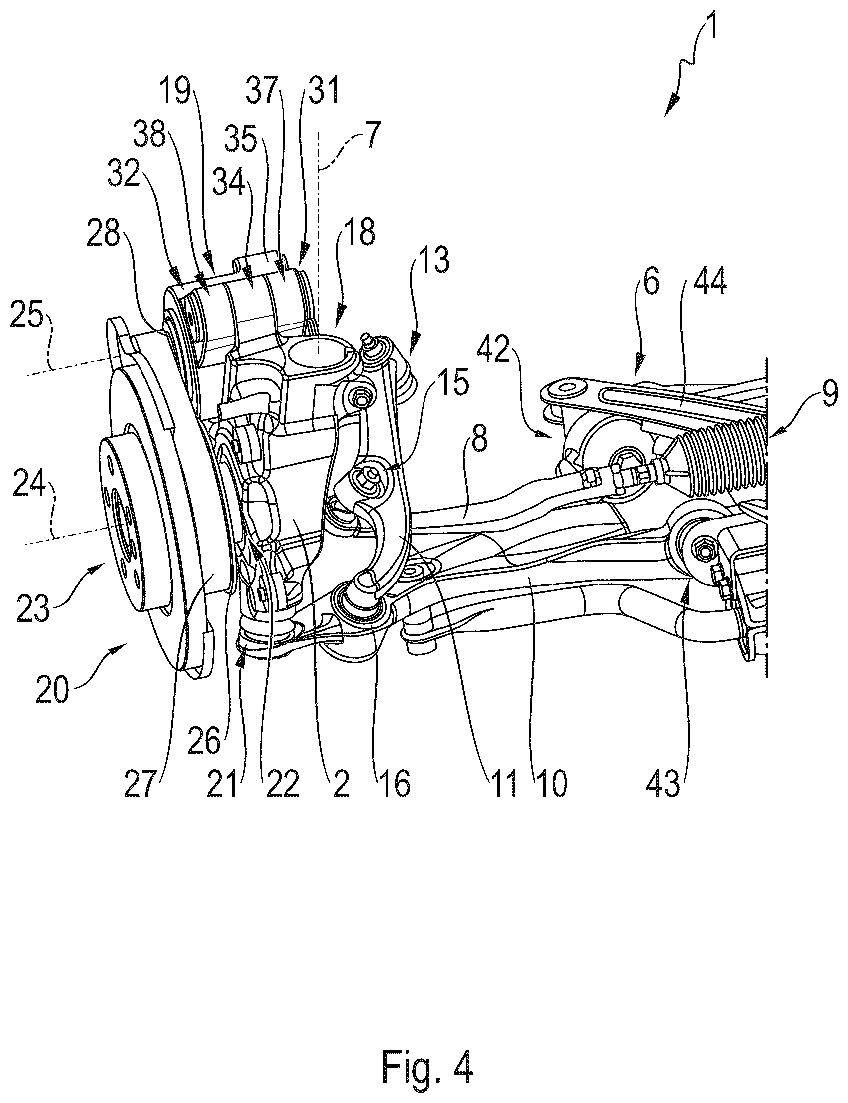 Patent US12576681 Figure 4 – Wheel suspension for a wheel of a vehicle