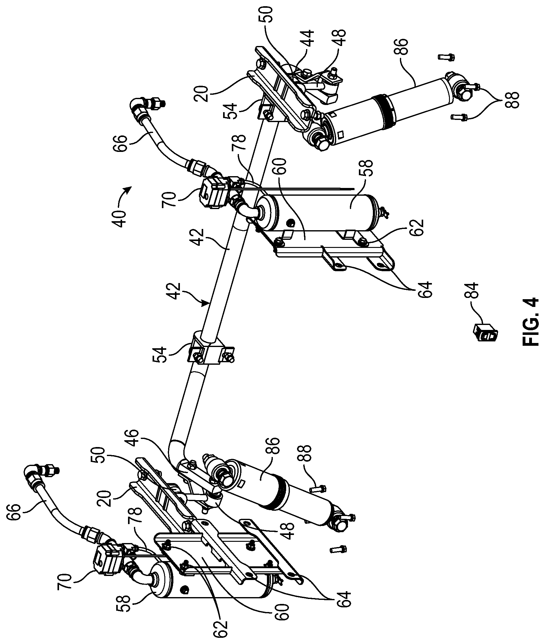 Patent US12576685 Figure 4 – Heavy duty vehicle suspension with user controlled pneumatic assist