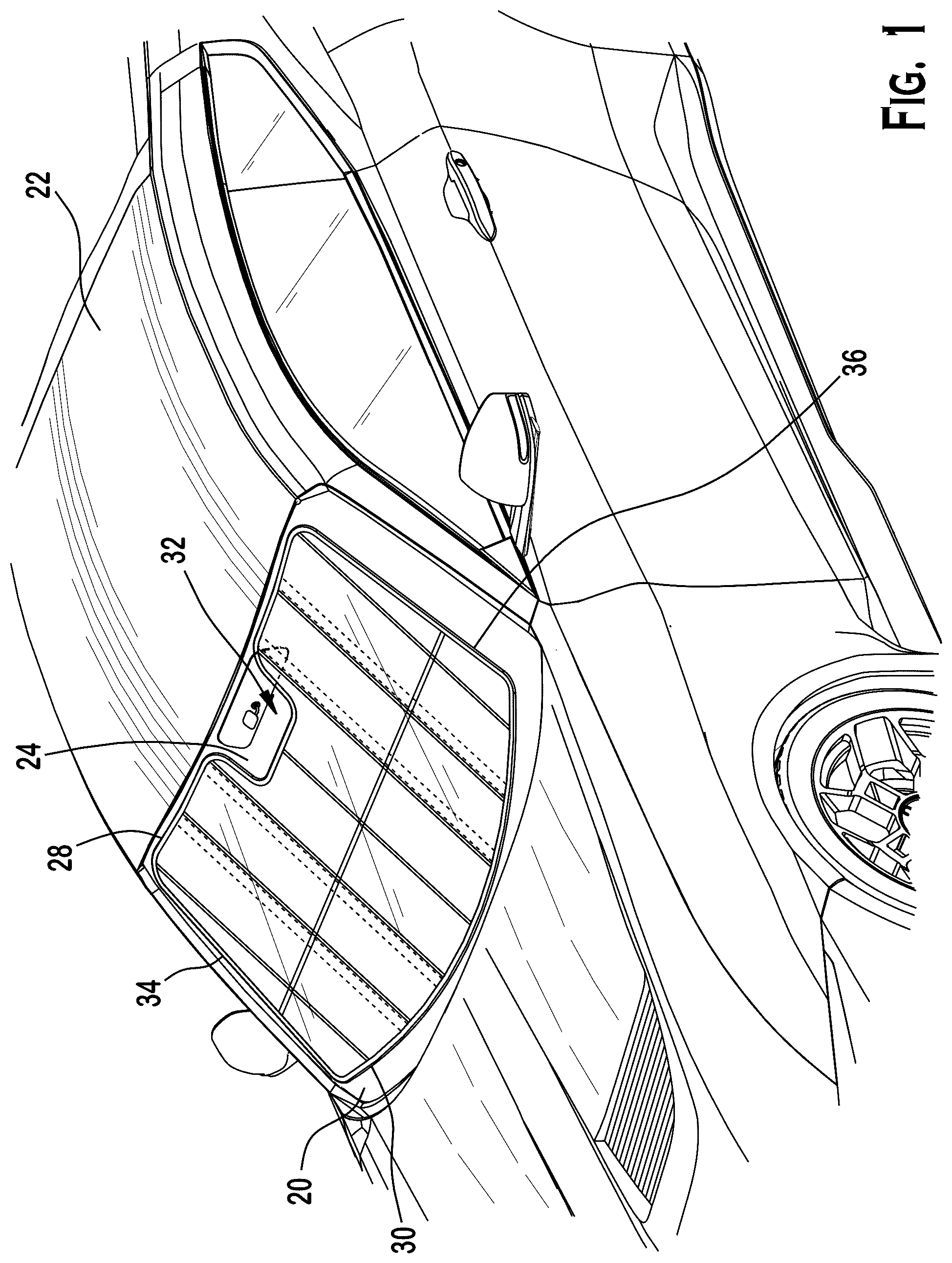 Patent US12576697 Figure 1 – Reinforcement element for sun shades, buckle resistant sun shades, sun shades for vehicles, and method of making same