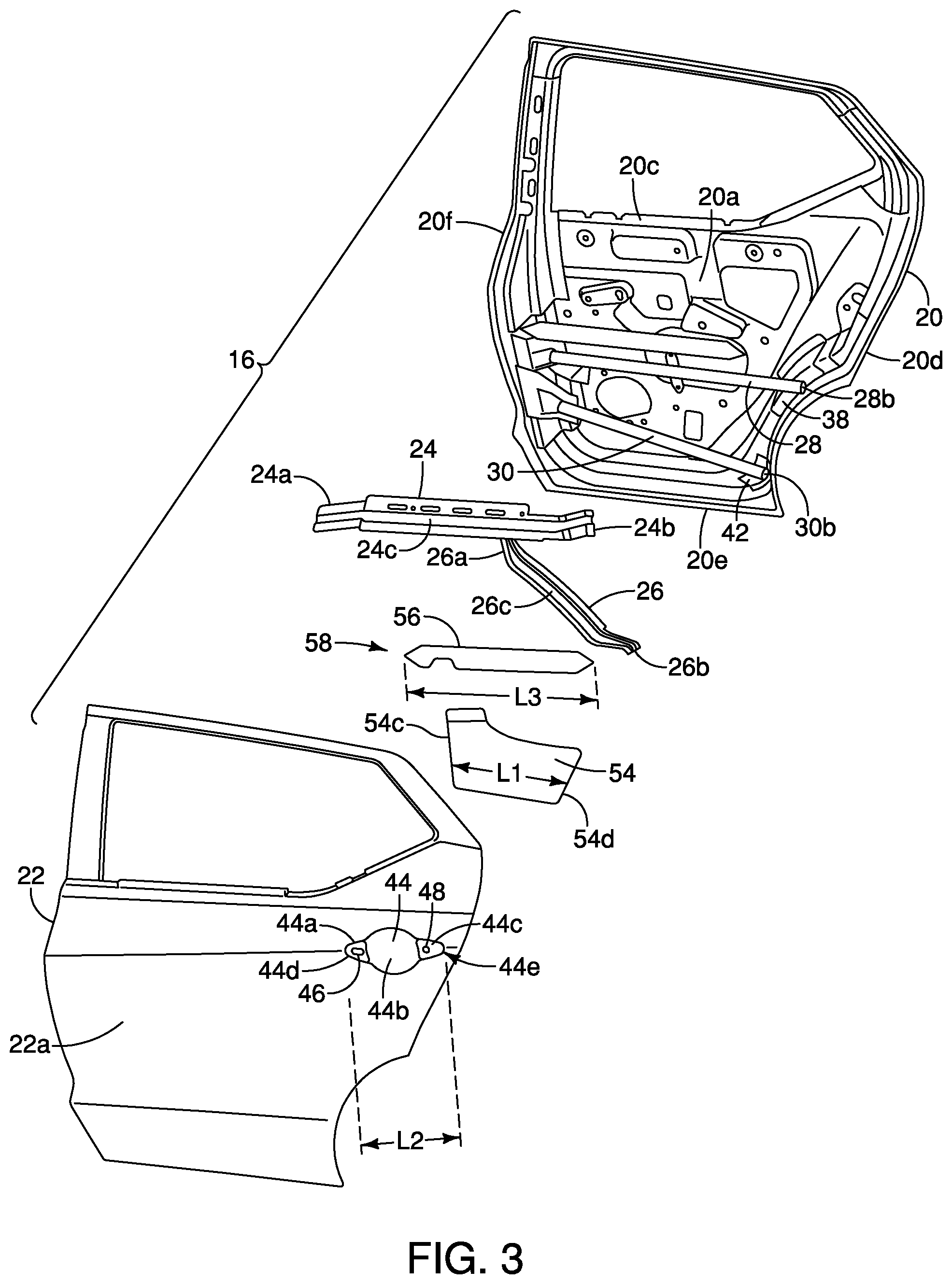 Patent US12576698 Figure 2 – Vehicle door assembly