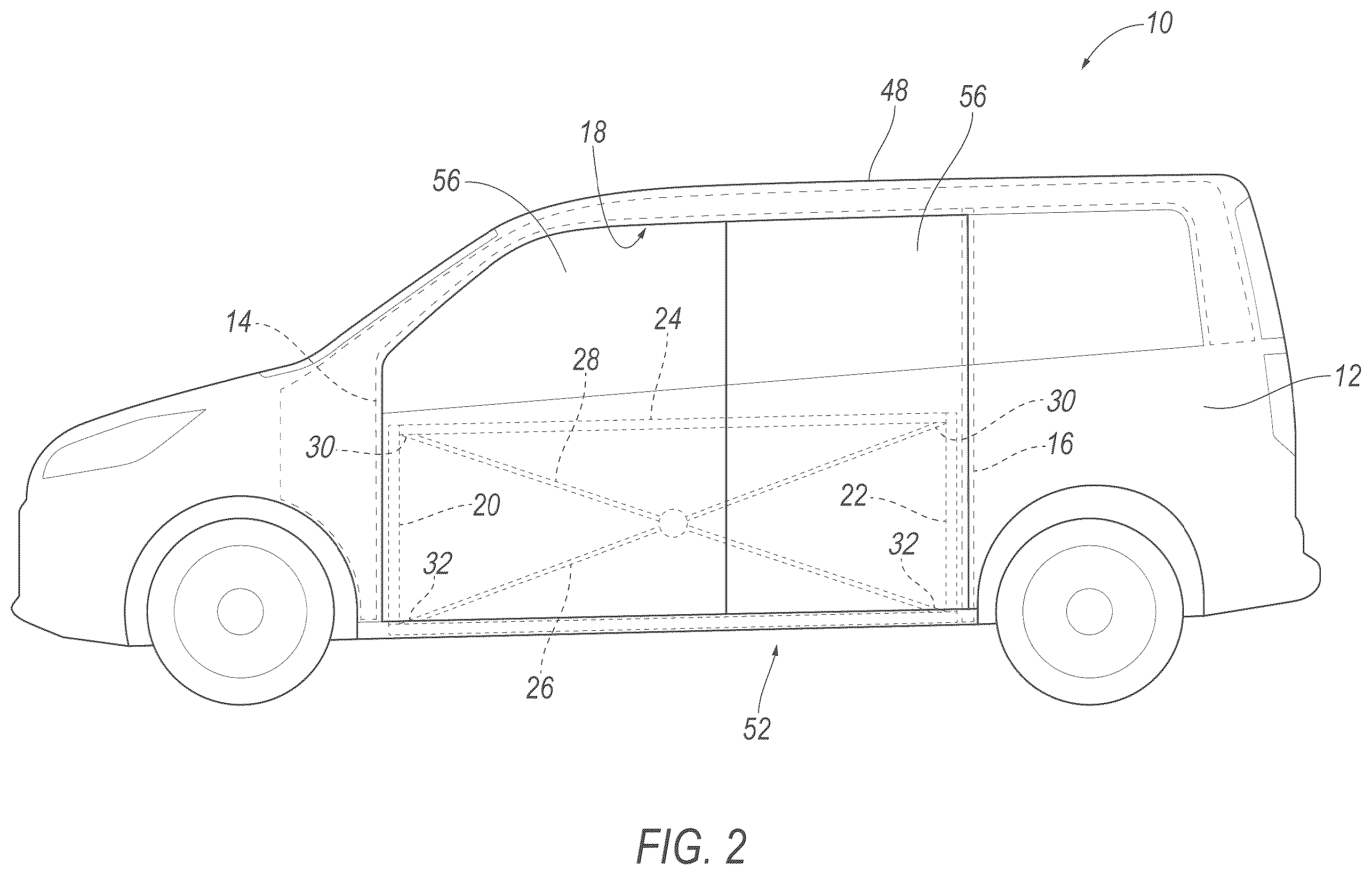 Patent US12576699 Figure 2 – Cable deployable across vehicle door opening