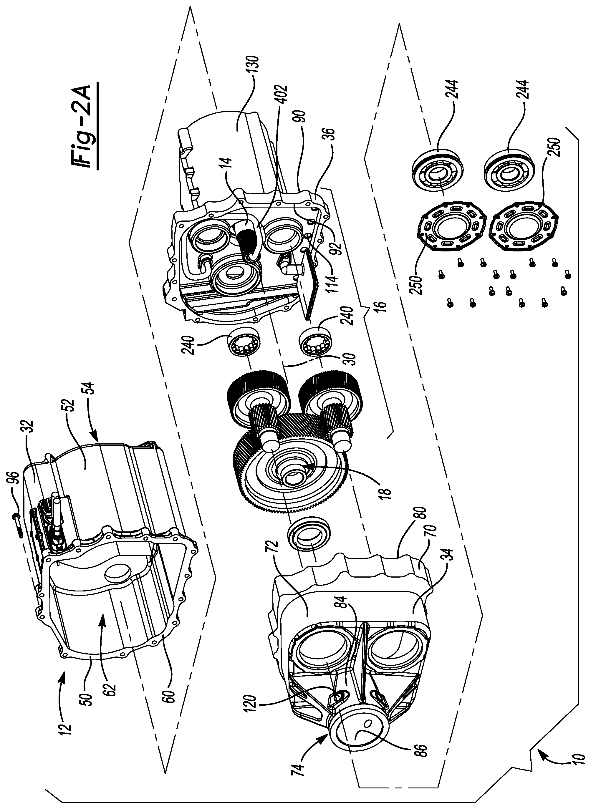 Patent US12576703 Figure 2 – Electric drive unit with motor assembly isolated from beaming loads transmitted through housing assembly