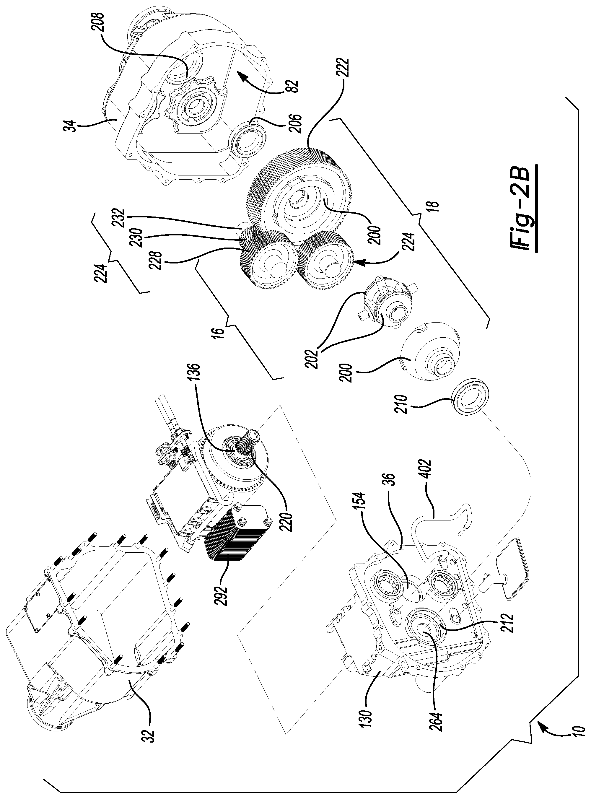 Patent US12576703 Figure 3 – Electric drive unit with motor assembly isolated from beaming loads transmitted through housing assembly