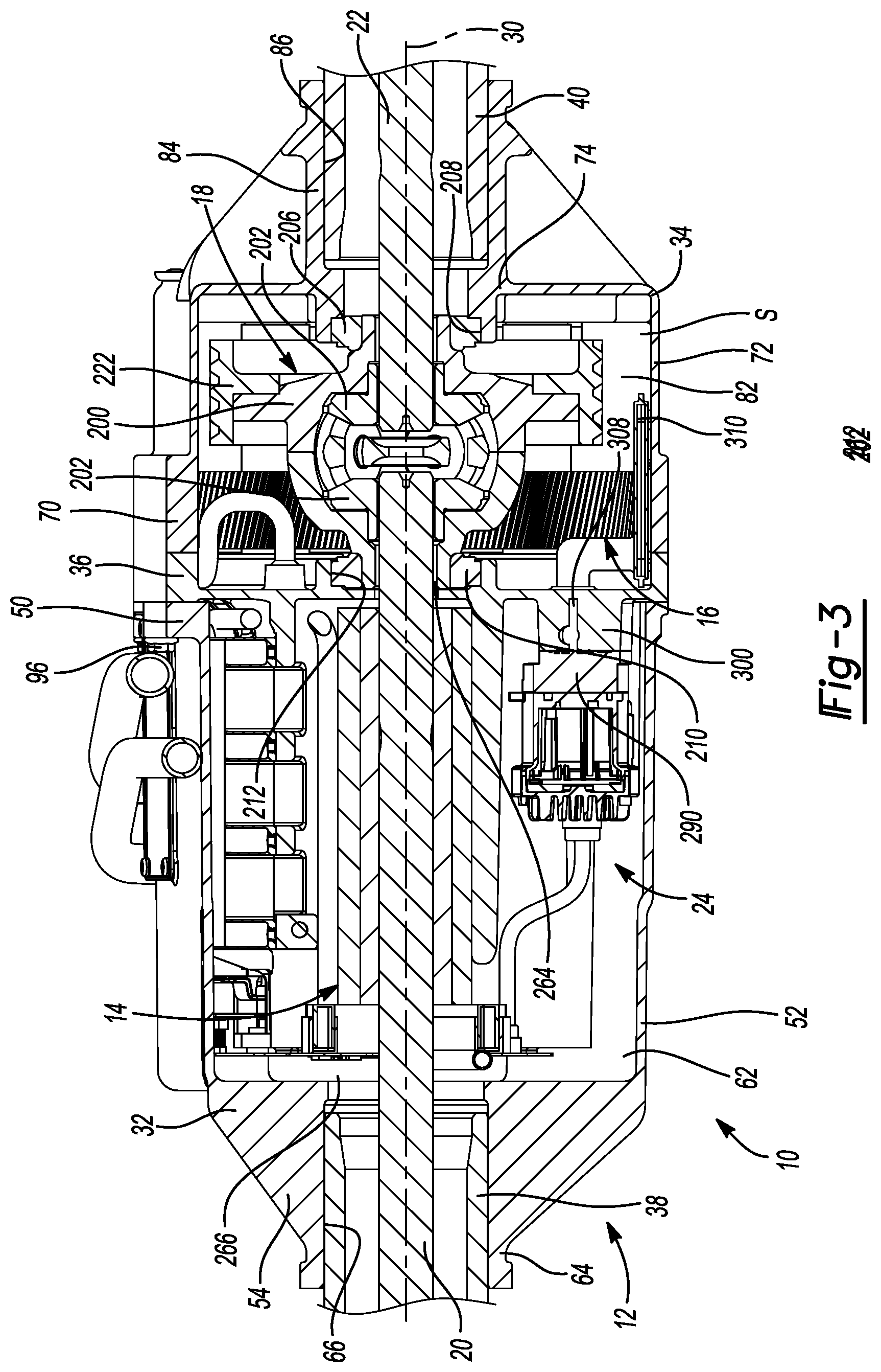 Patent US12576703 Figure 4 – Electric drive unit with motor assembly isolated from beaming loads transmitted through housing assembly