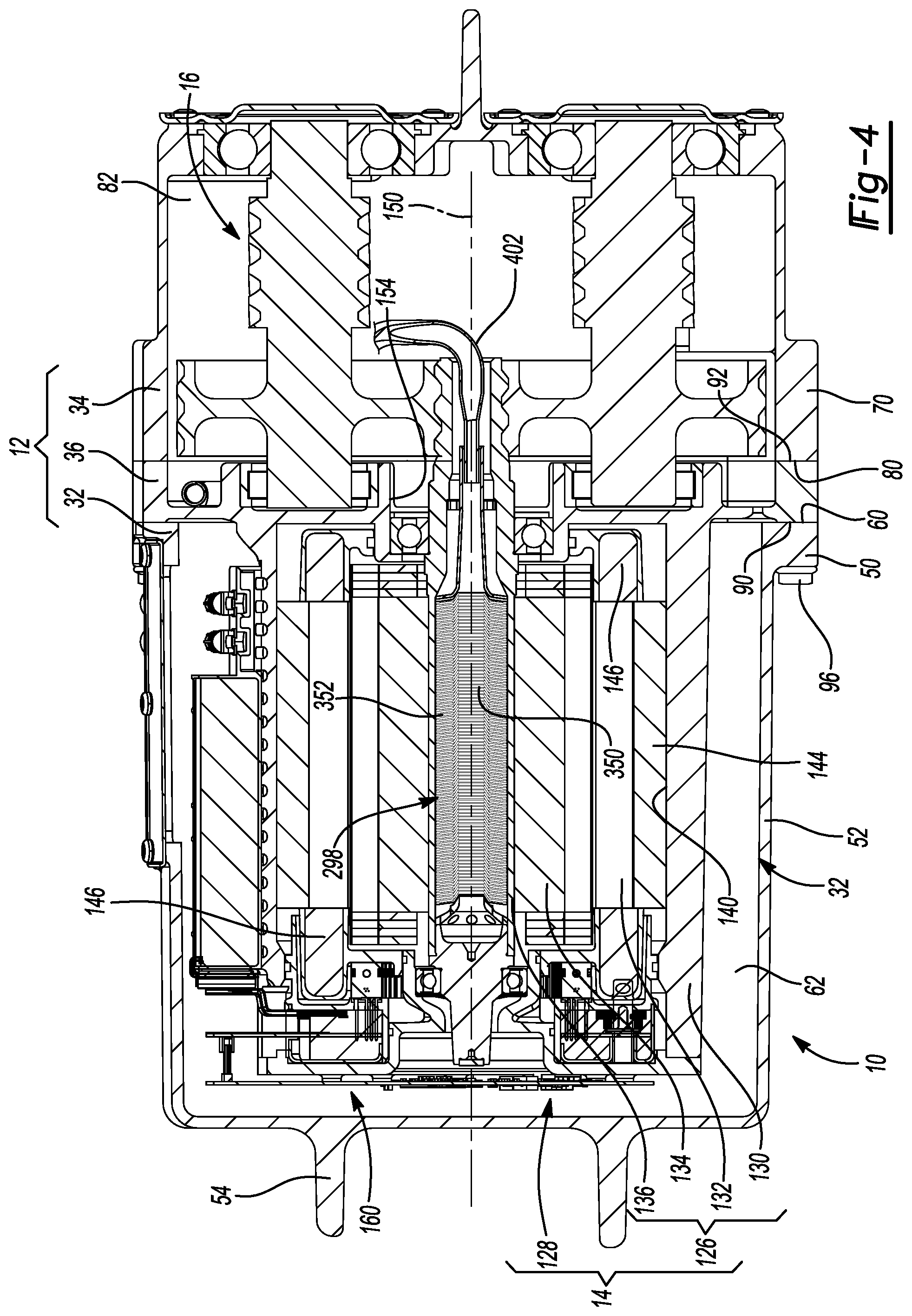 Patent US12576703 Figure 5 – Electric drive unit with motor assembly isolated from beaming loads transmitted through housing assembly