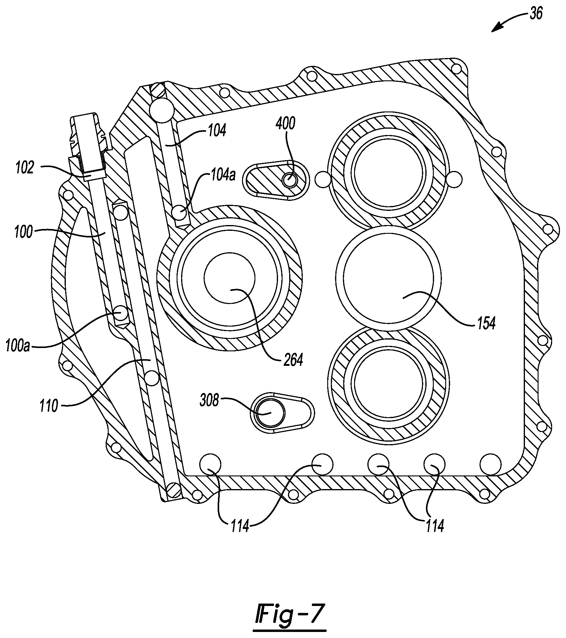Patent US12576703 Figure 7 – Electric drive unit with motor assembly isolated from beaming loads transmitted through housing assembly