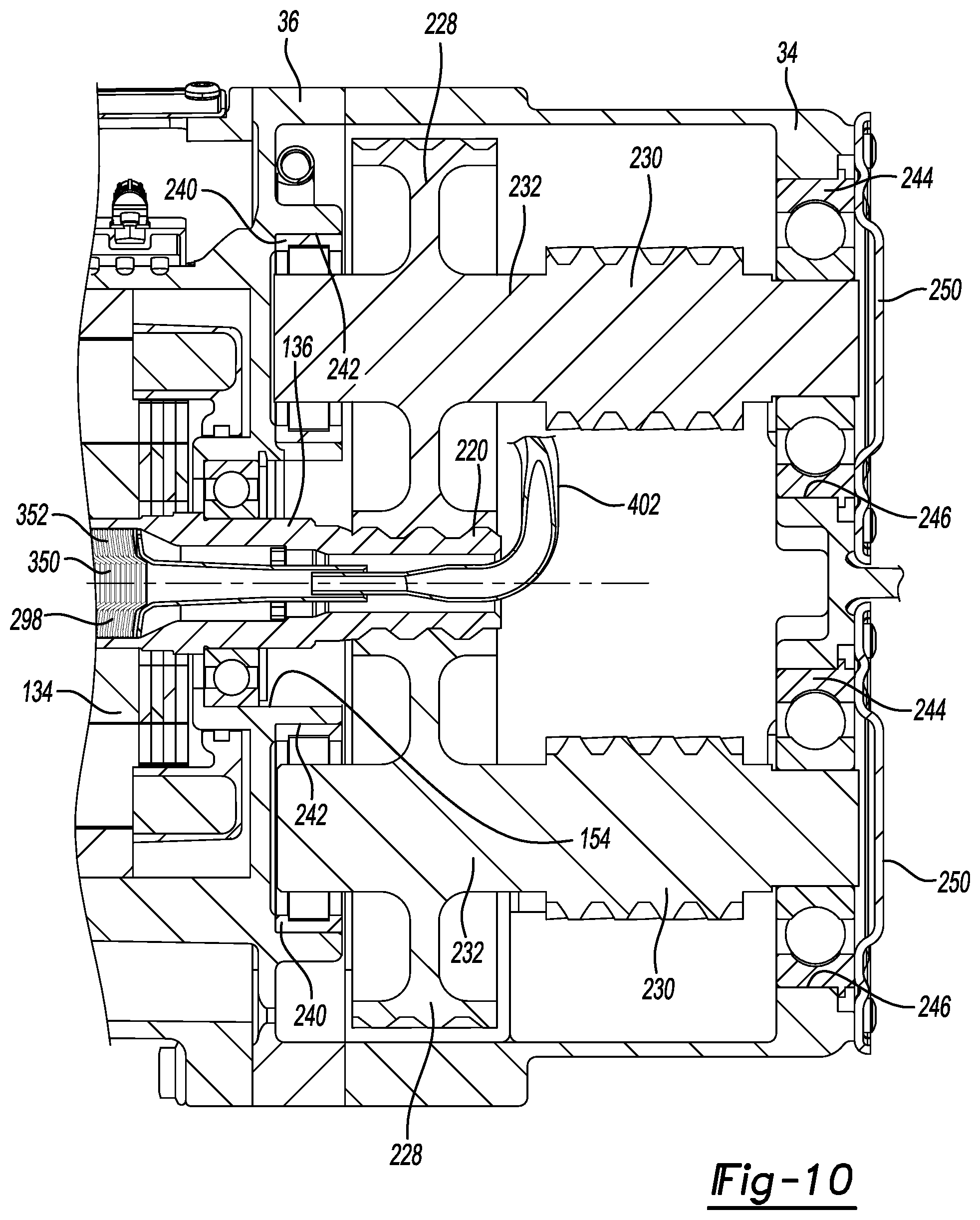 Patent US12576703 Figure 10 – Electric drive unit with motor assembly isolated from beaming loads transmitted through housing assembly