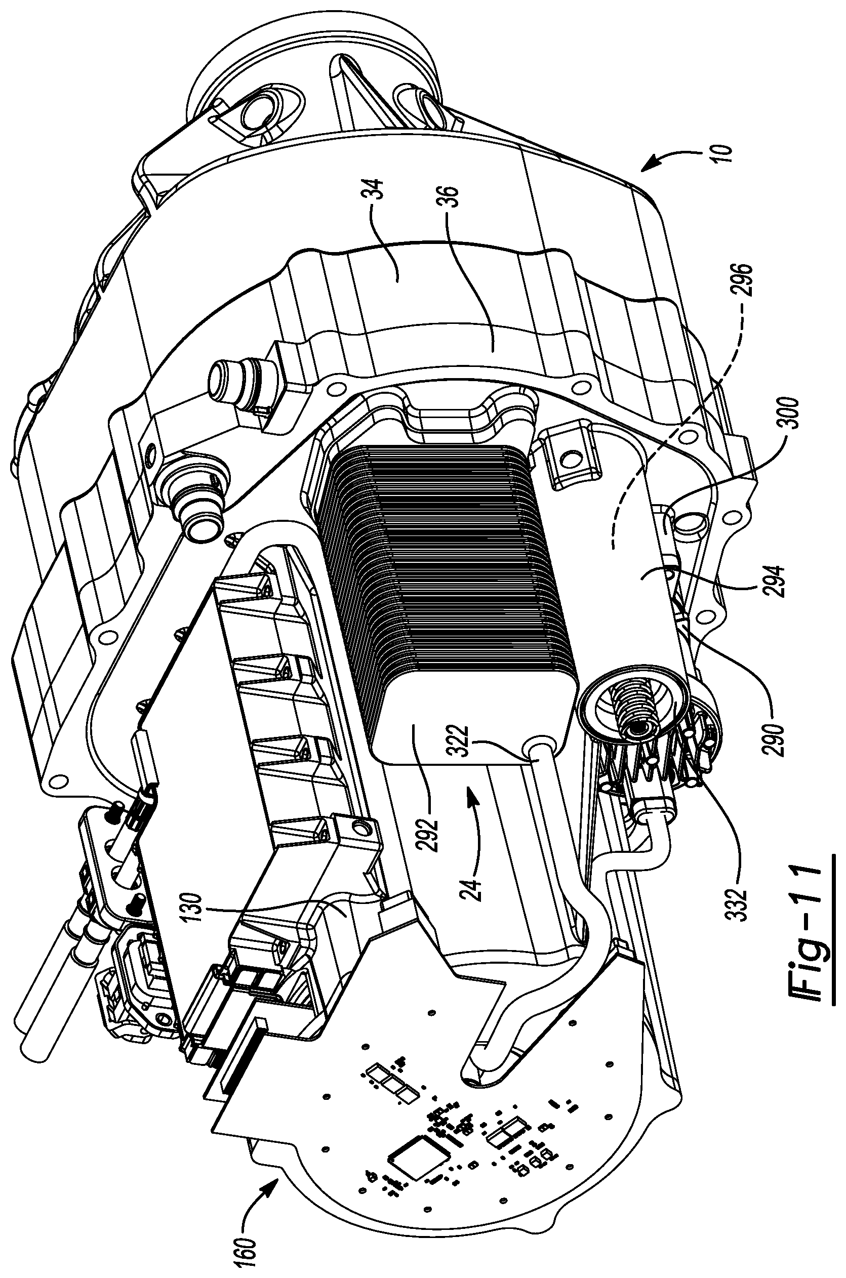 Patent US12576703 Figure 11 – Electric drive unit with motor assembly isolated from beaming loads transmitted through housing assembly