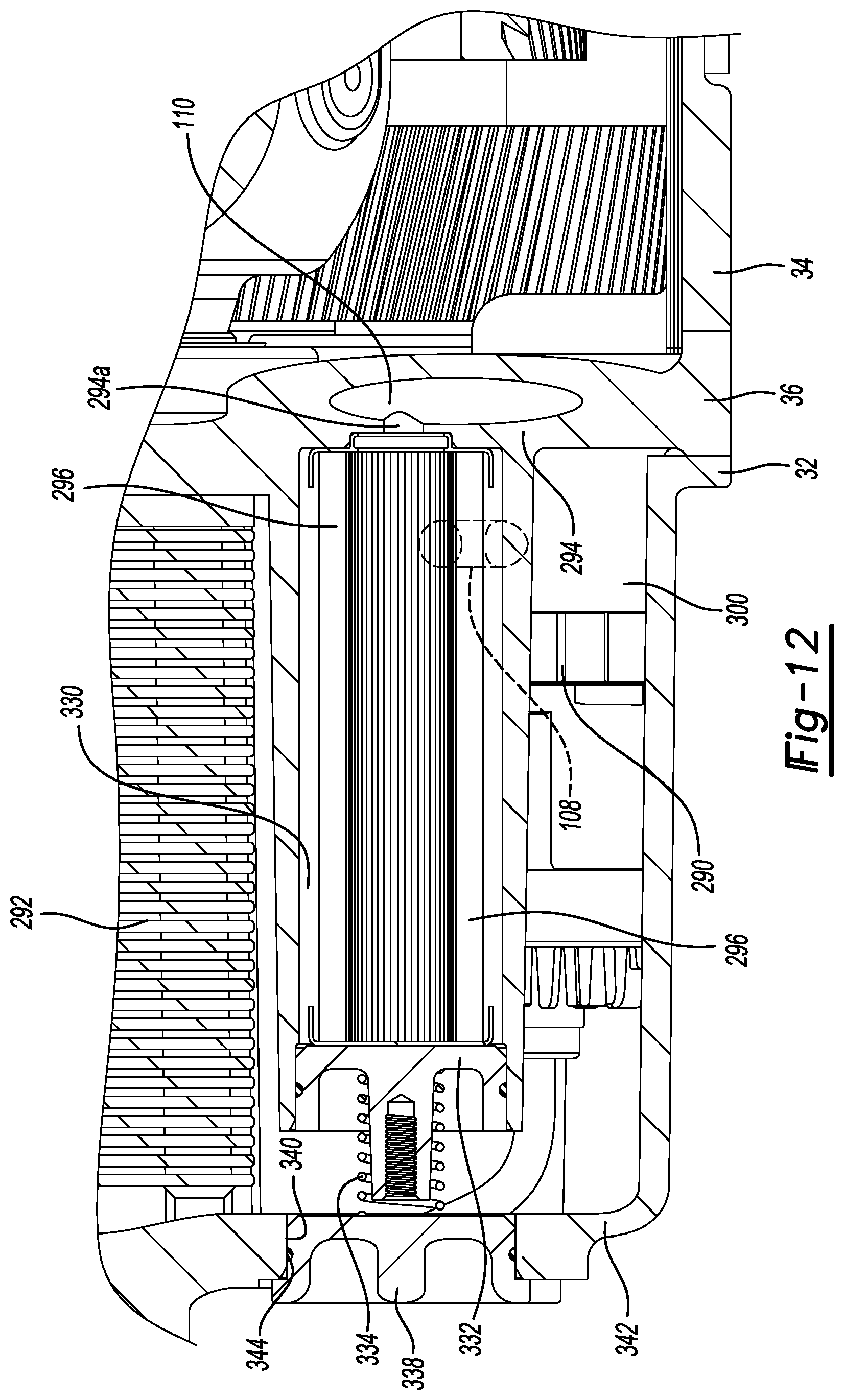 Patent US12576703 Figure 12 – Electric drive unit with motor assembly isolated from beaming loads transmitted through housing assembly