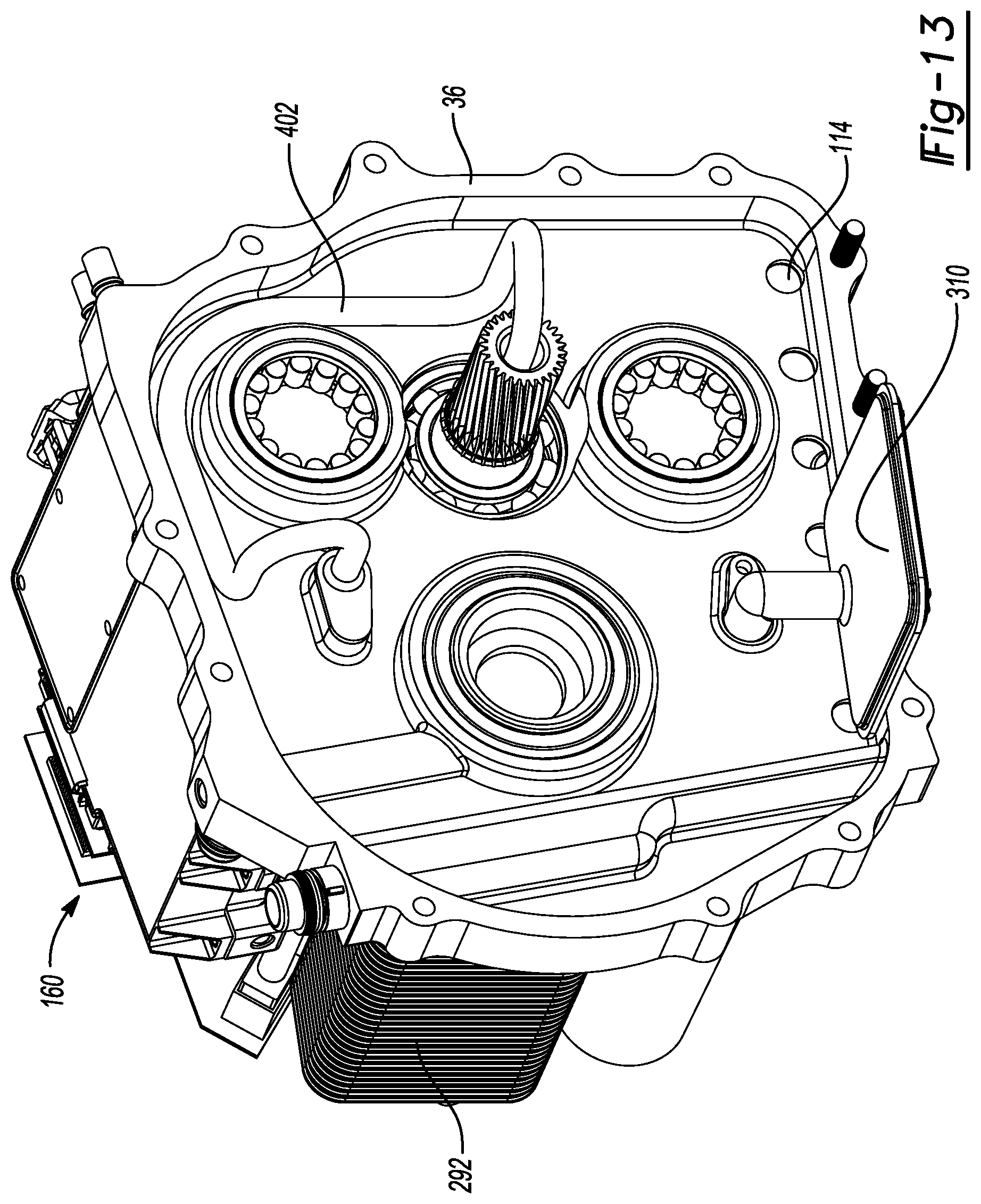 Patent US12576703 Figure 13 – Electric drive unit with motor assembly isolated from beaming loads transmitted through housing assembly