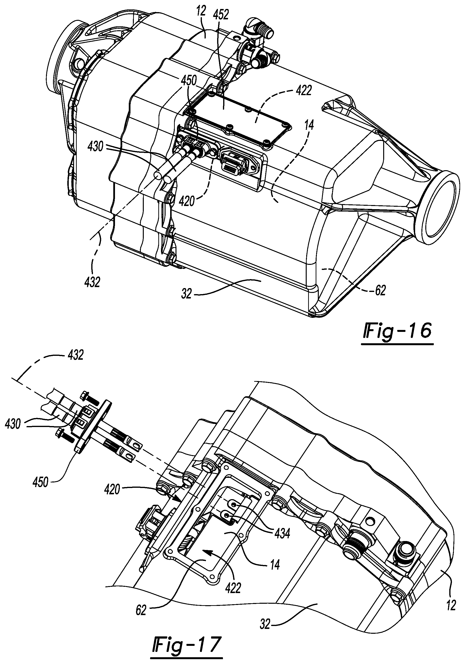 Patent US12576703 Figure 15 – Electric drive unit with motor assembly isolated from beaming loads transmitted through housing assembly