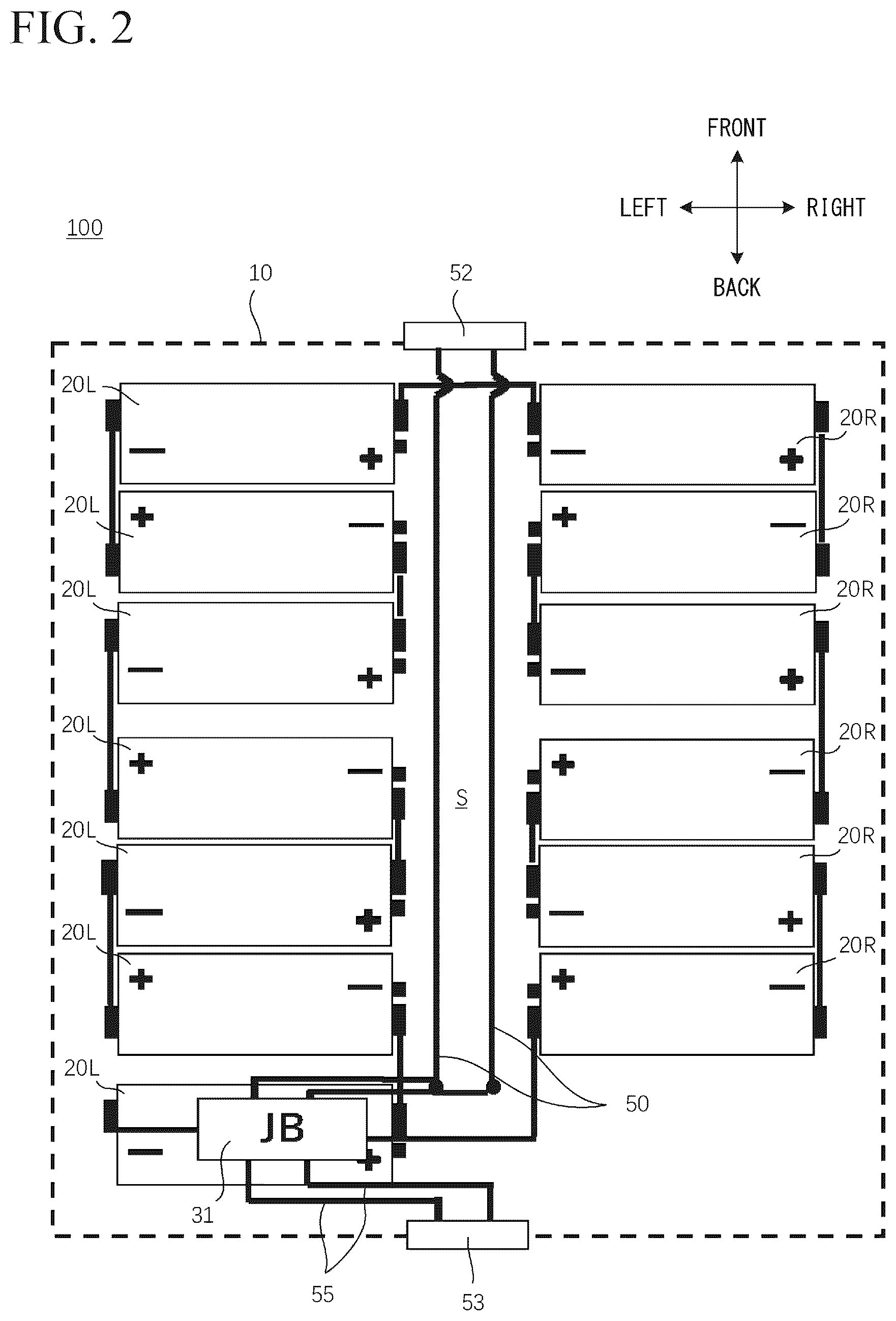 Patent US12576705 Figure 2 – Battery pack and vehicle