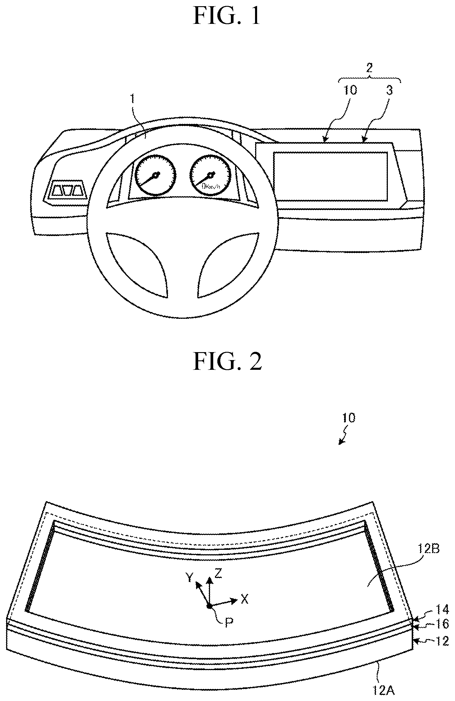 Patent US12576714 Figure 1 – Glass article and onboard display device
