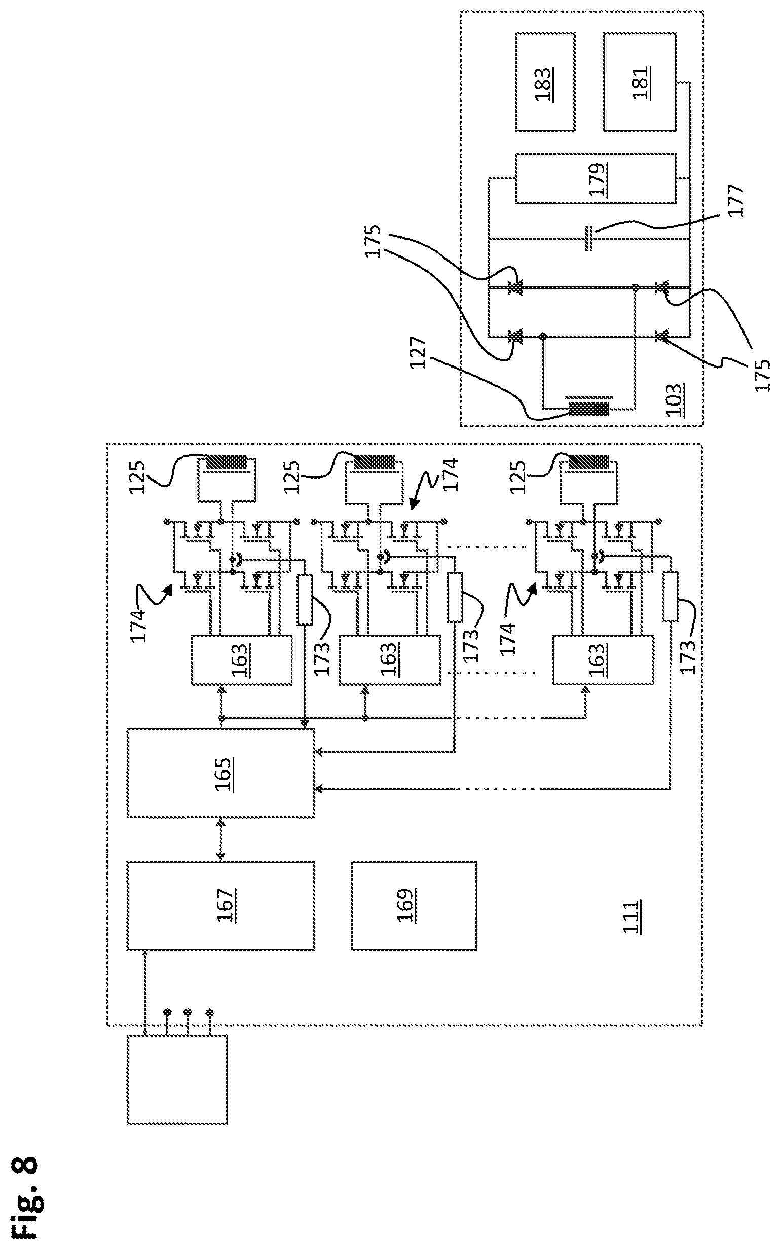 Patent US12576722 Figure 8 – Energy transmission in a linear transport system