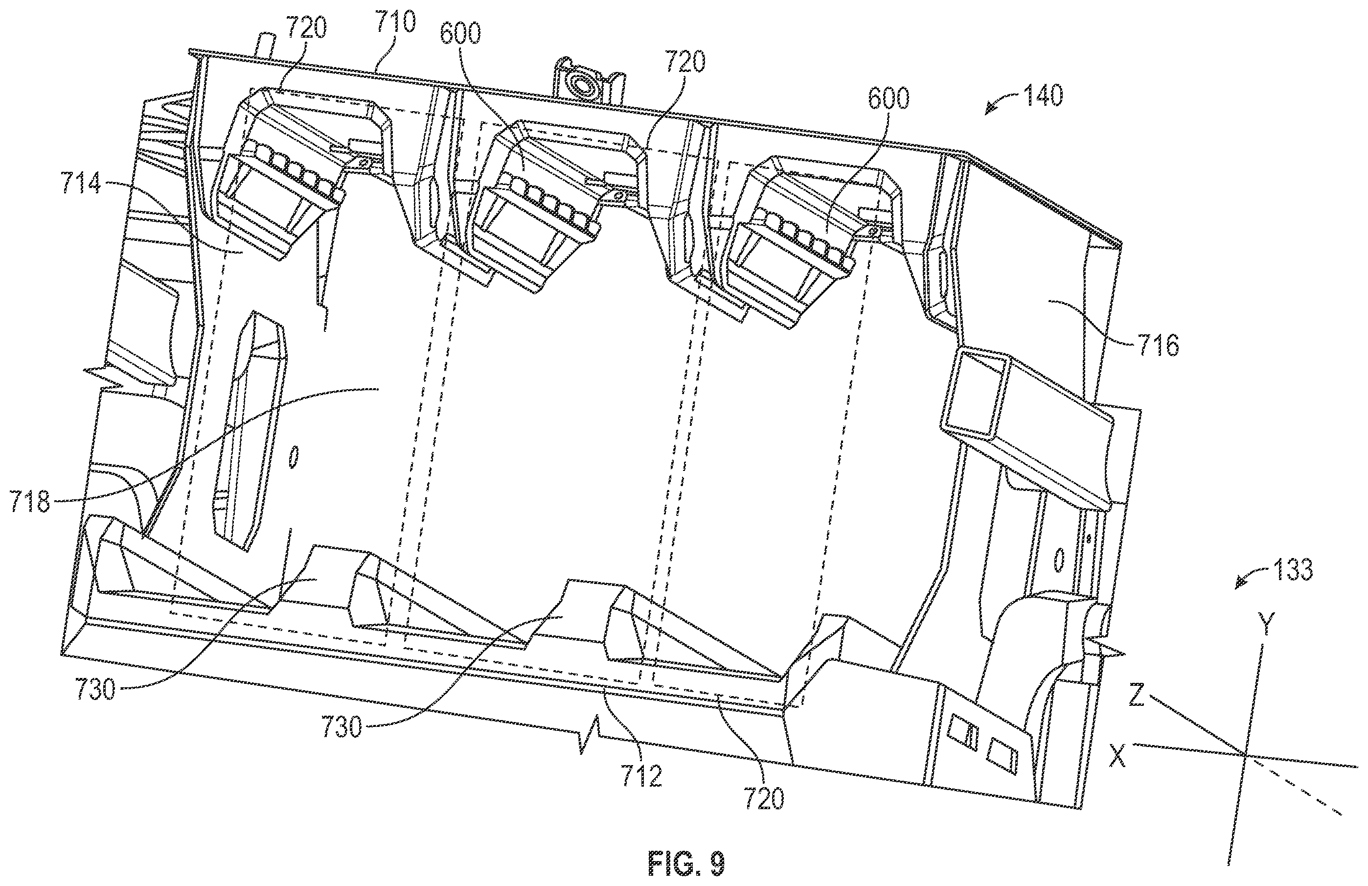Patent US12576746 Figure 9 – Lawn tractor with removable battery packs