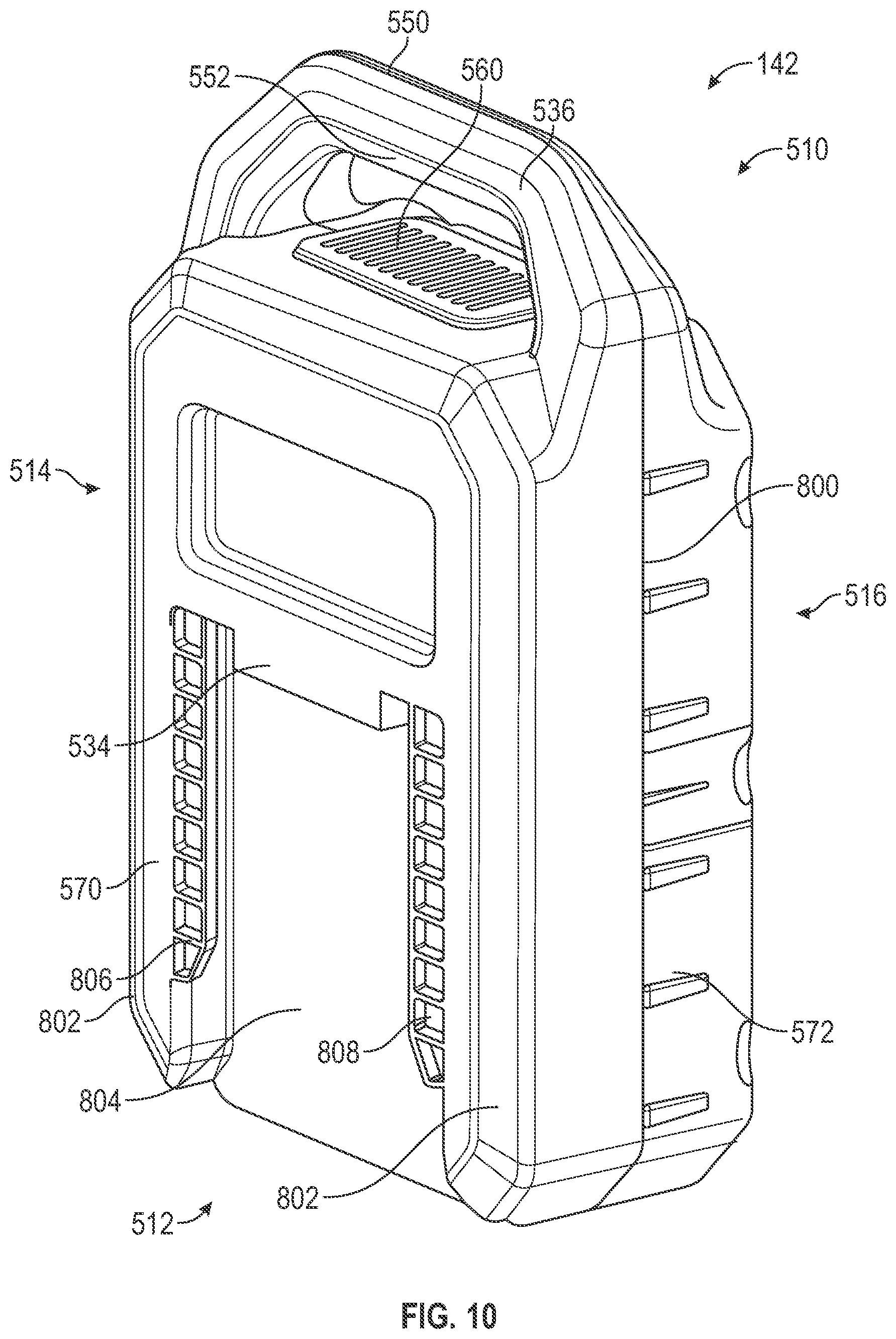 Patent US12576746 Figure 10 – Lawn tractor with removable battery packs