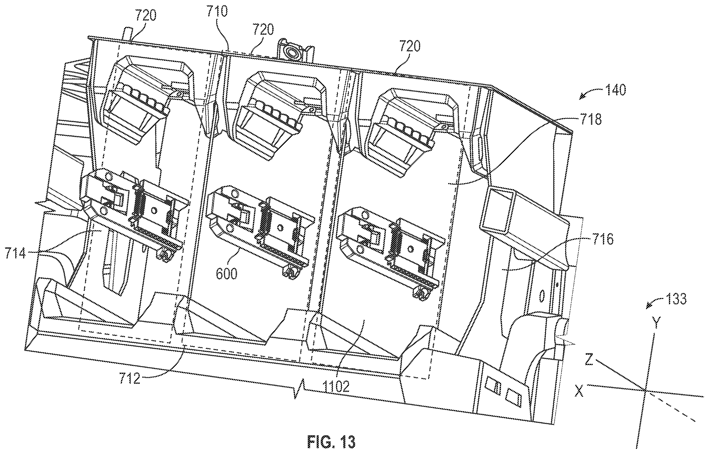 Patent US12576746 Figure 13 – Lawn tractor with removable battery packs